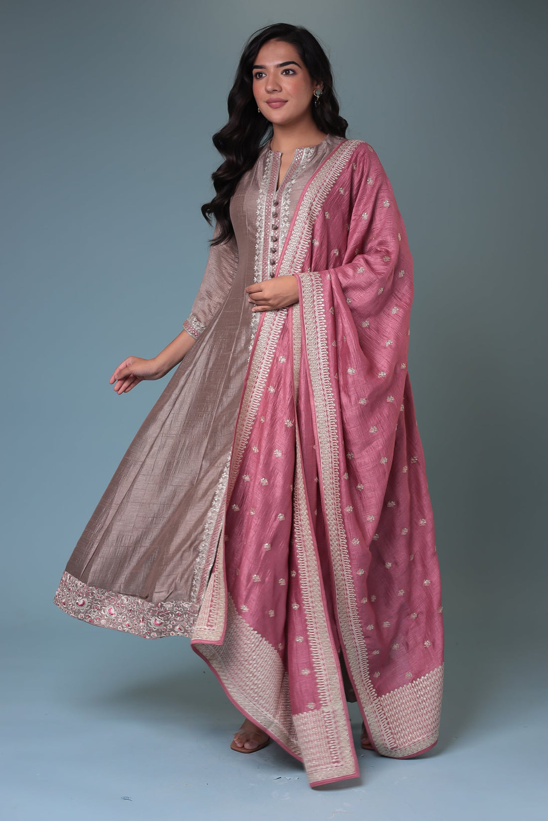 Silk Suit with Thread work.