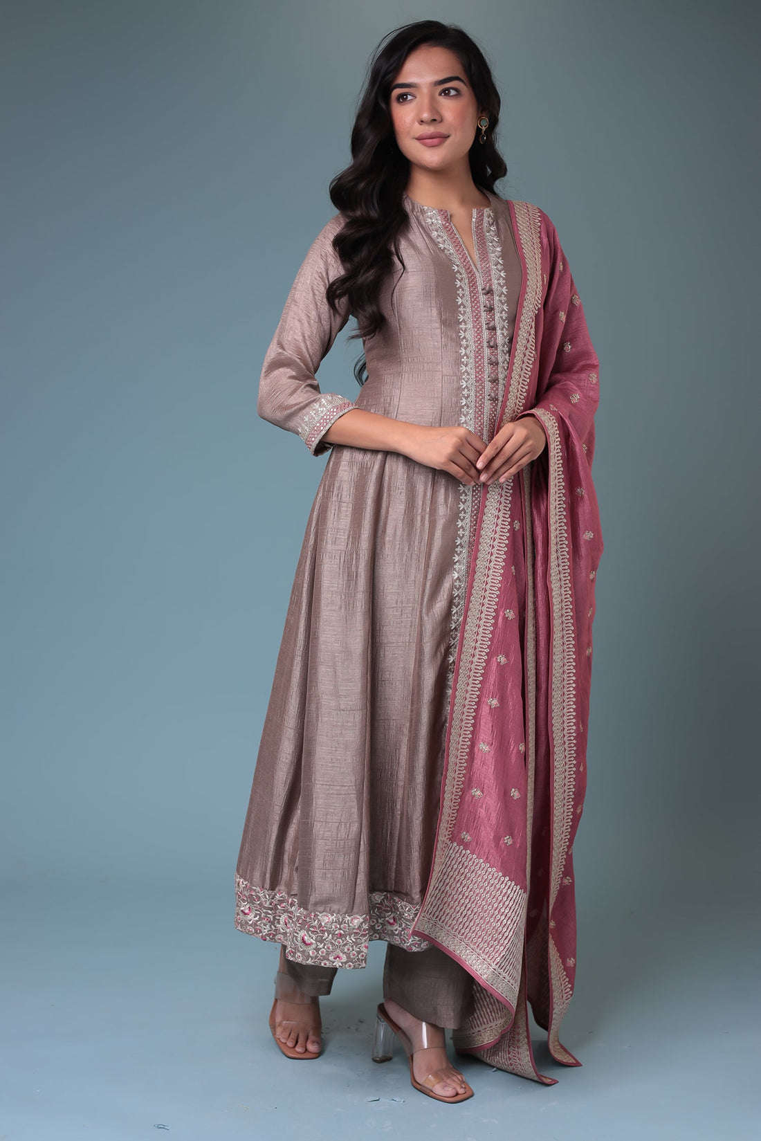 Silk Suit with Thread work.