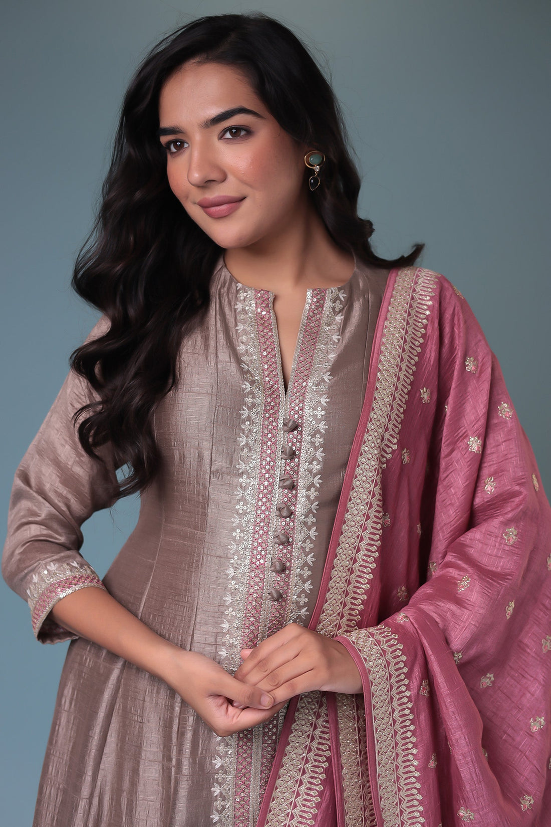 Silk Suit with Thread work.