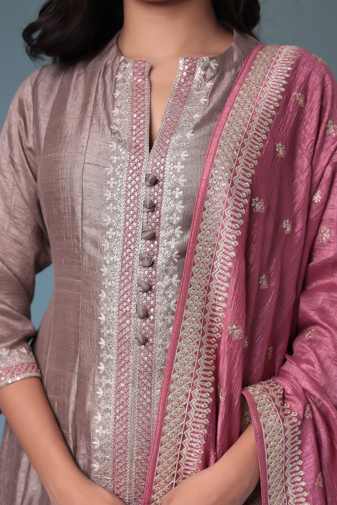 Silk Suit with Thread work.