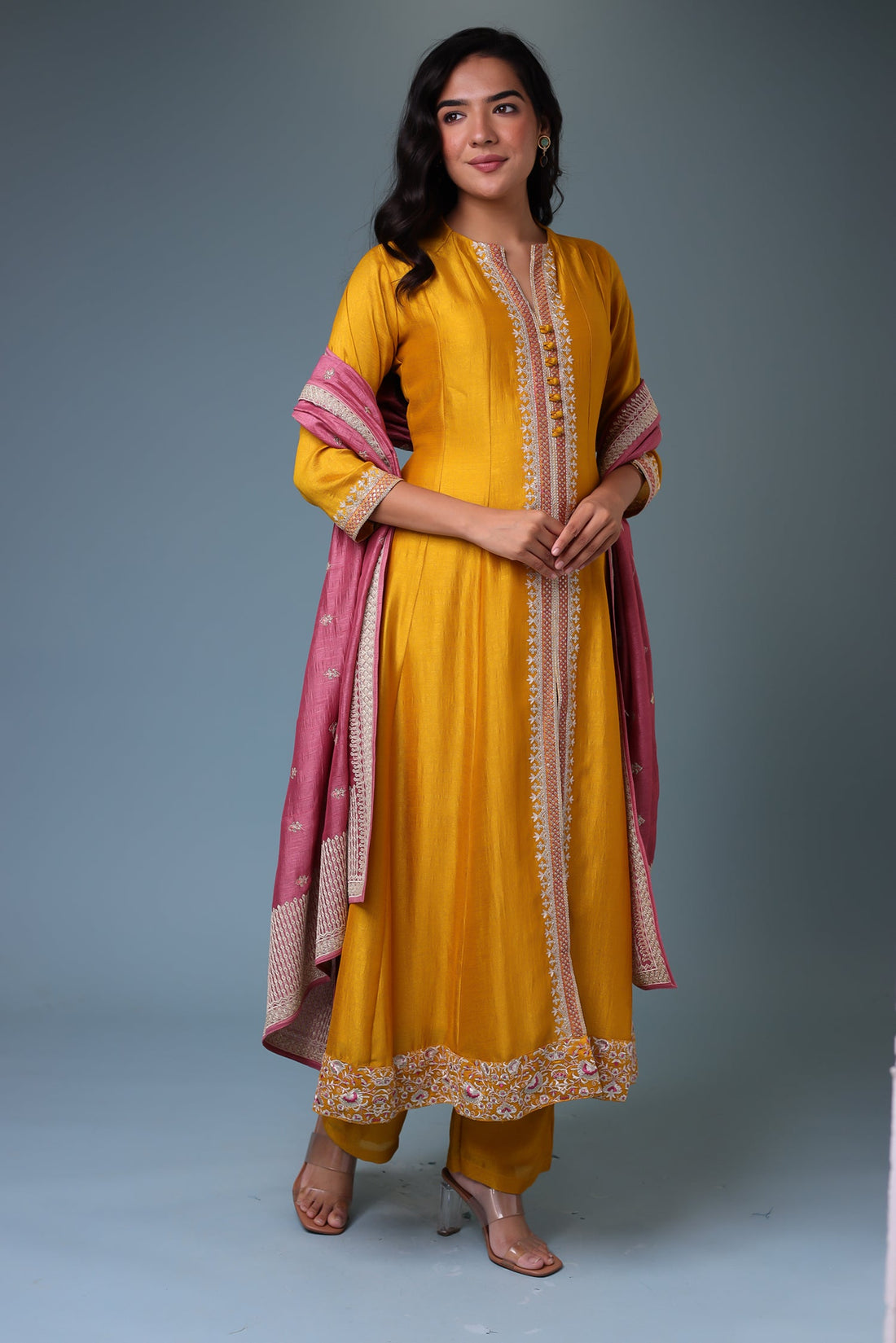 Silk Suit with Thread work.