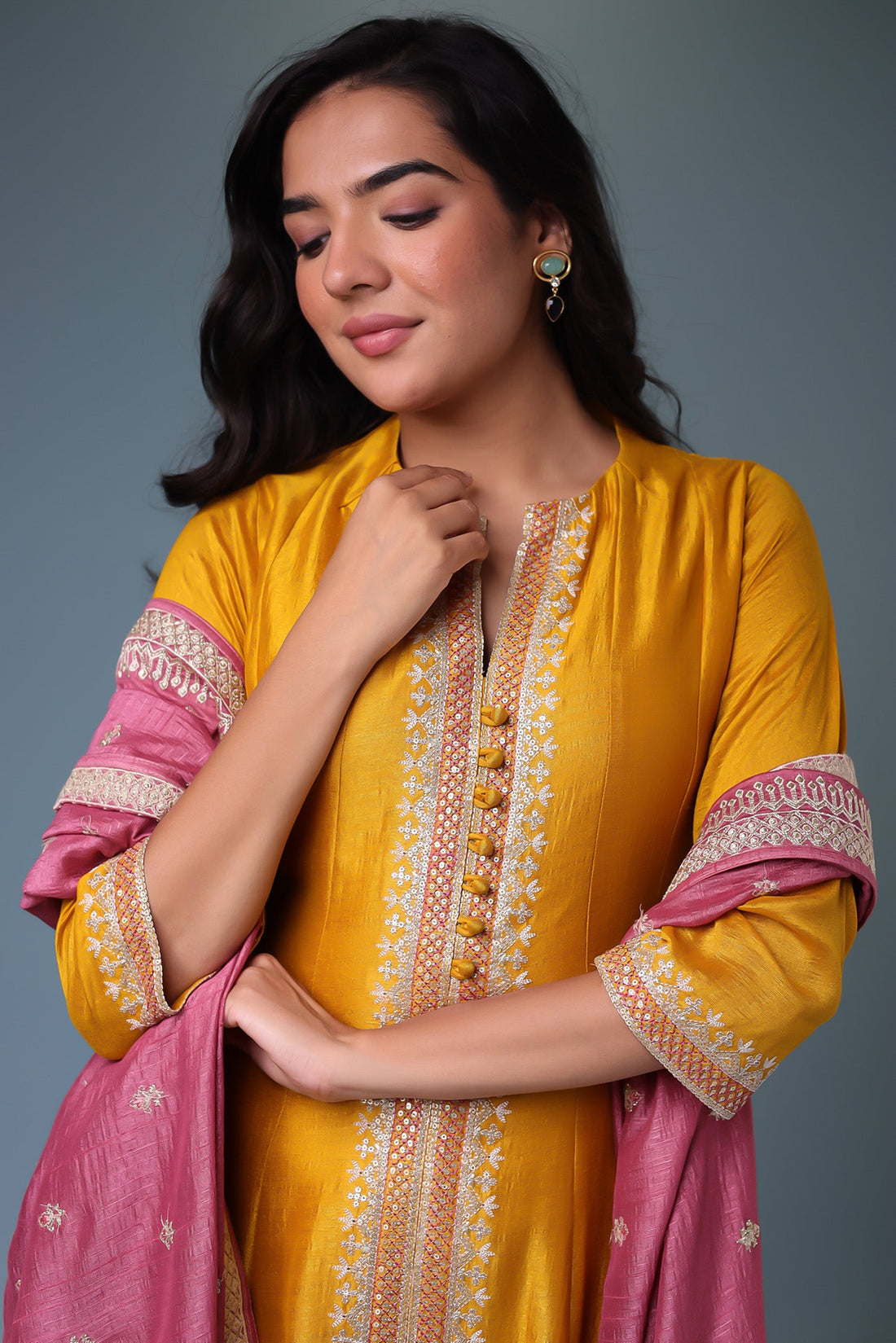 Silk Suit with Thread work.