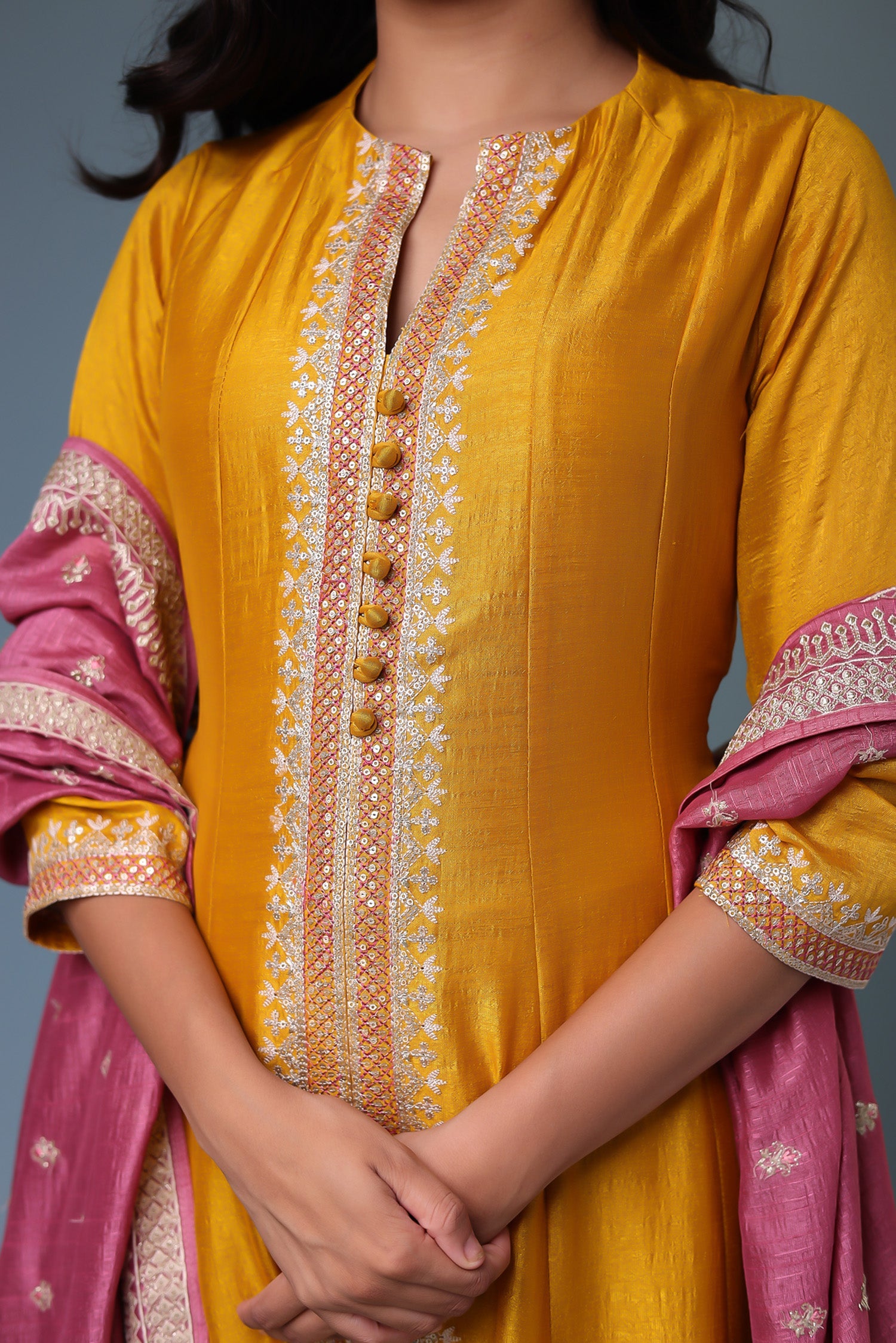 Silk Suit with Thread work.