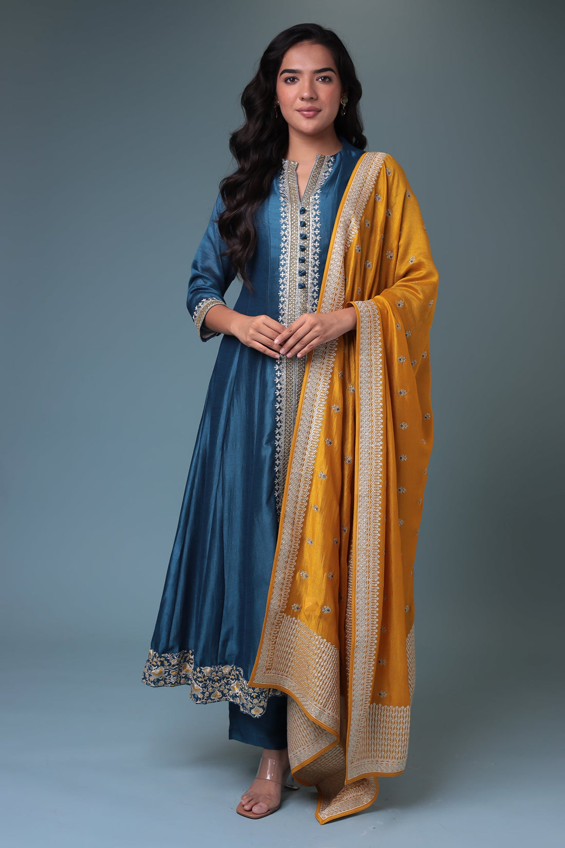 Silk Suit with Thread work.