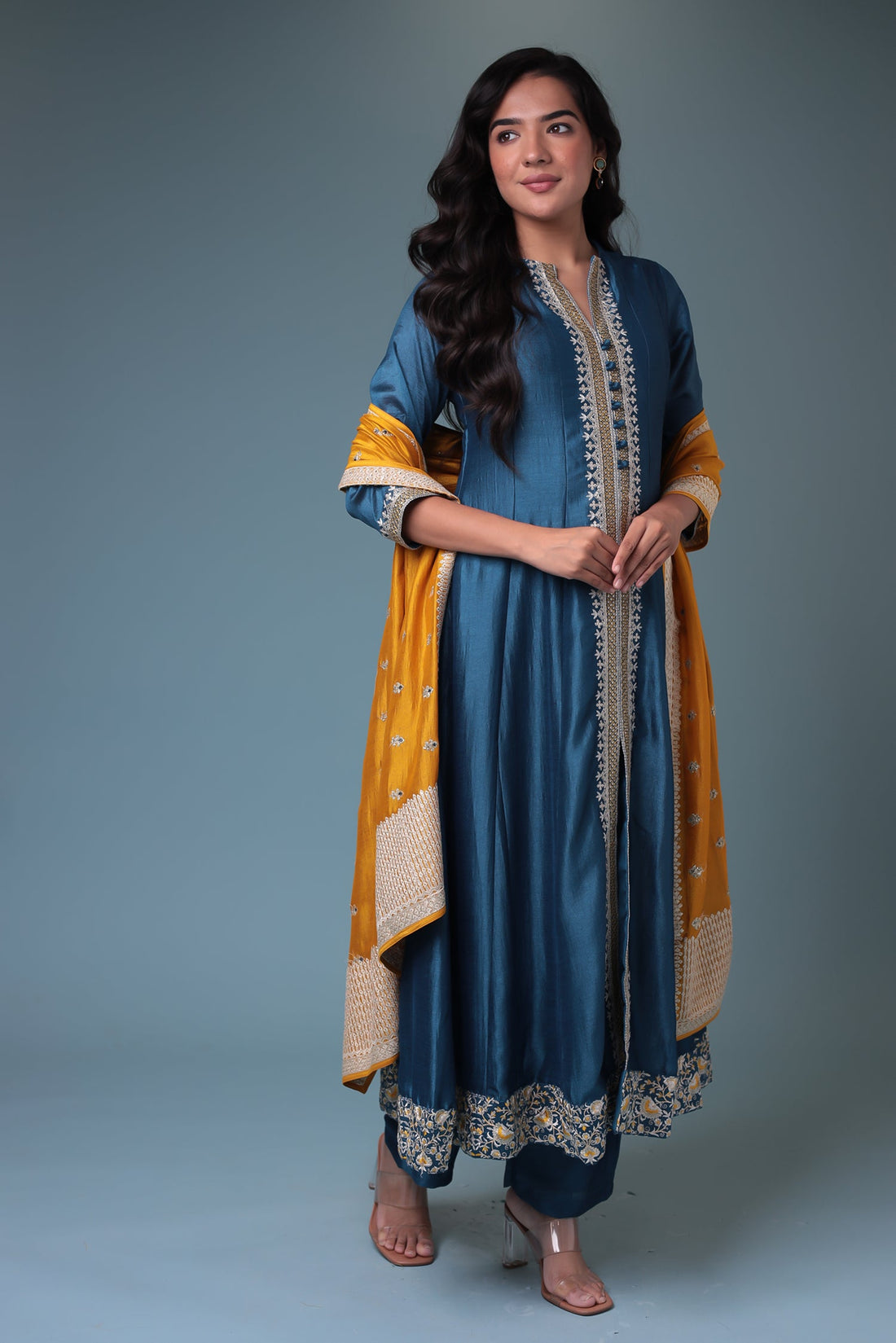 Silk Suit with Thread work.
