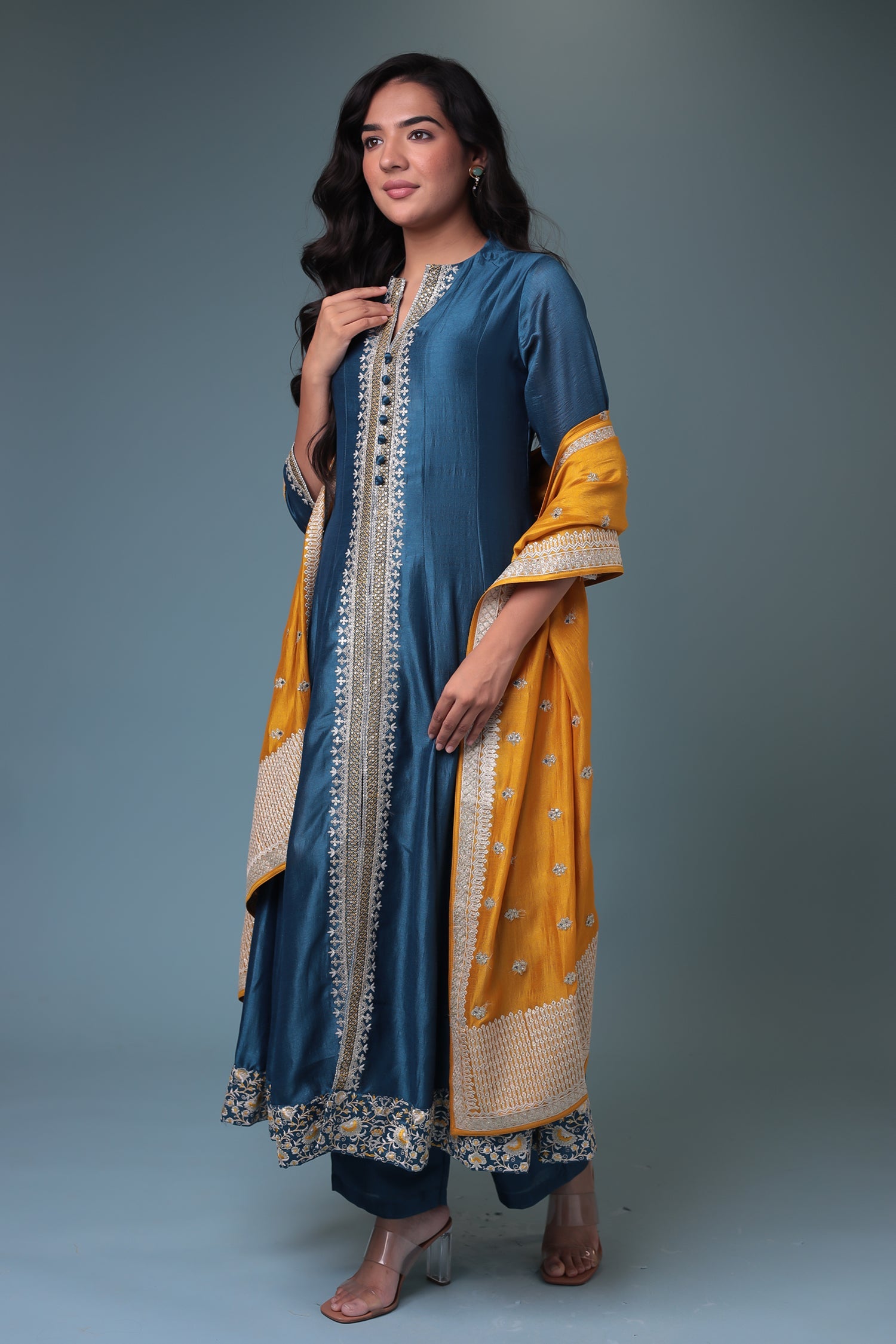 Silk Suit with Thread work.