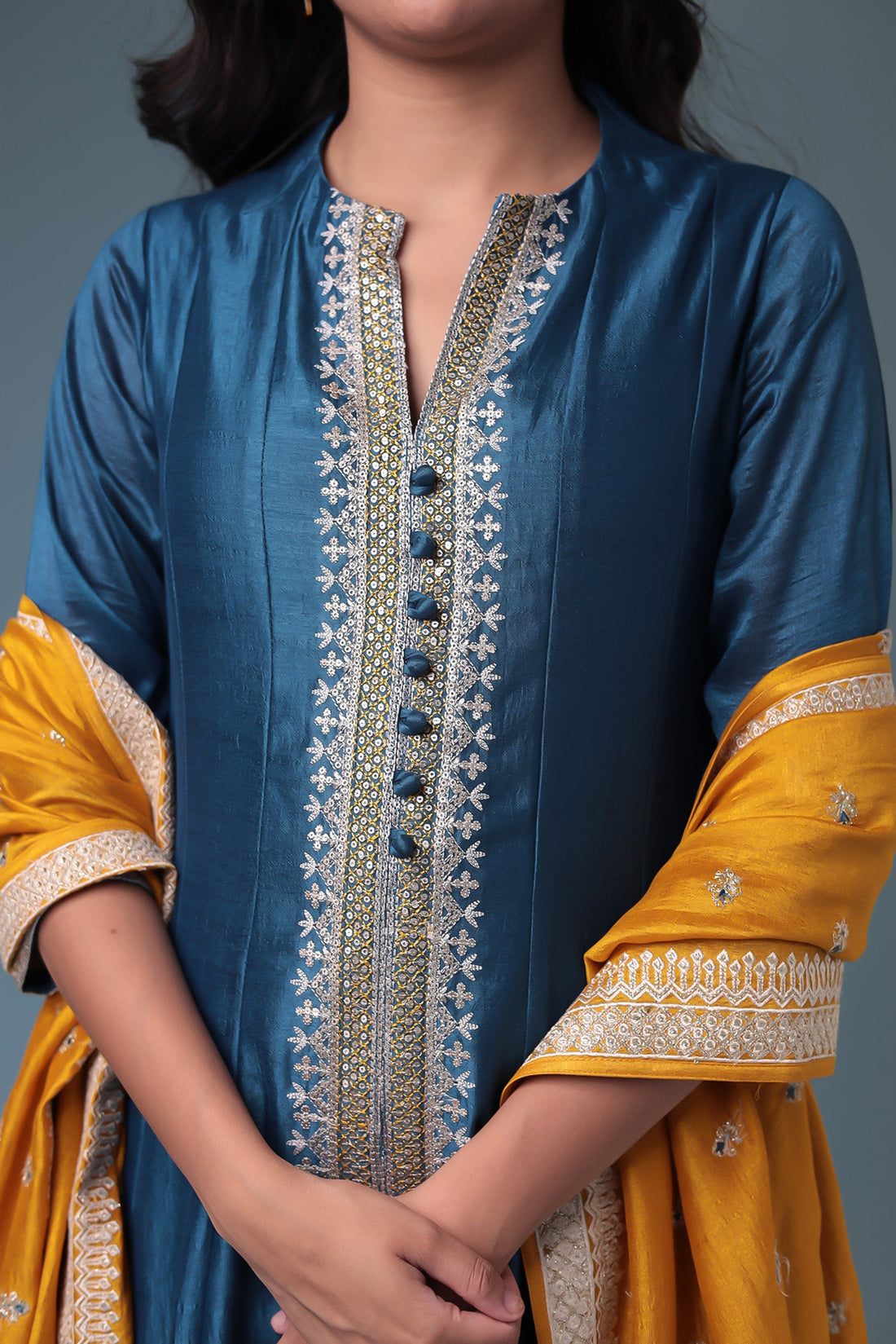 Silk Suit with Thread work.