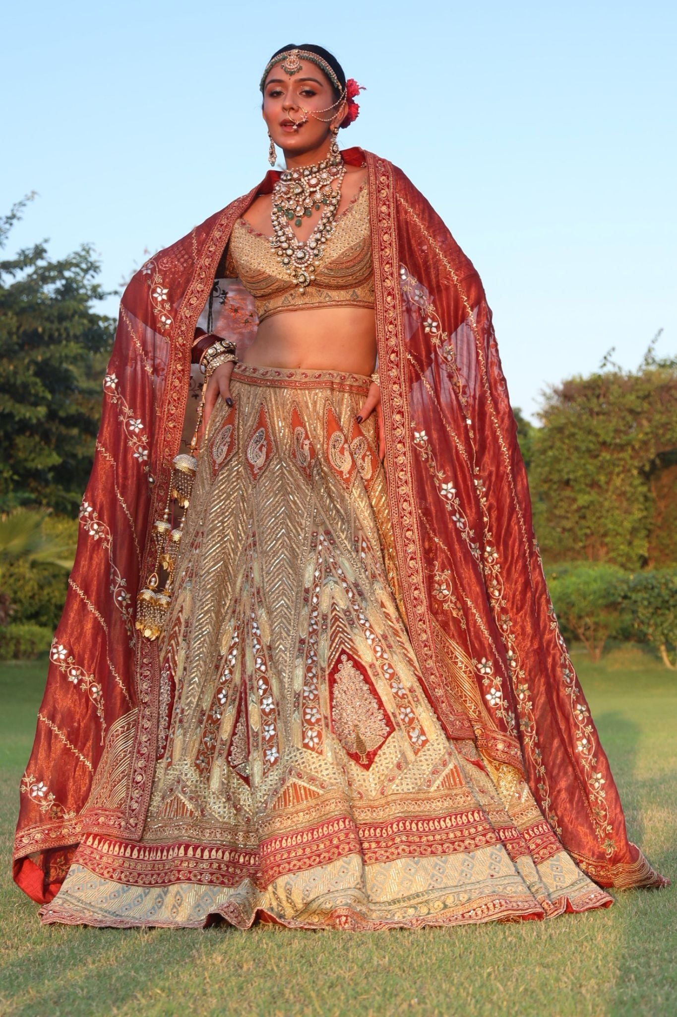 Tissue Lehenga Embroidered with Gota Thread work