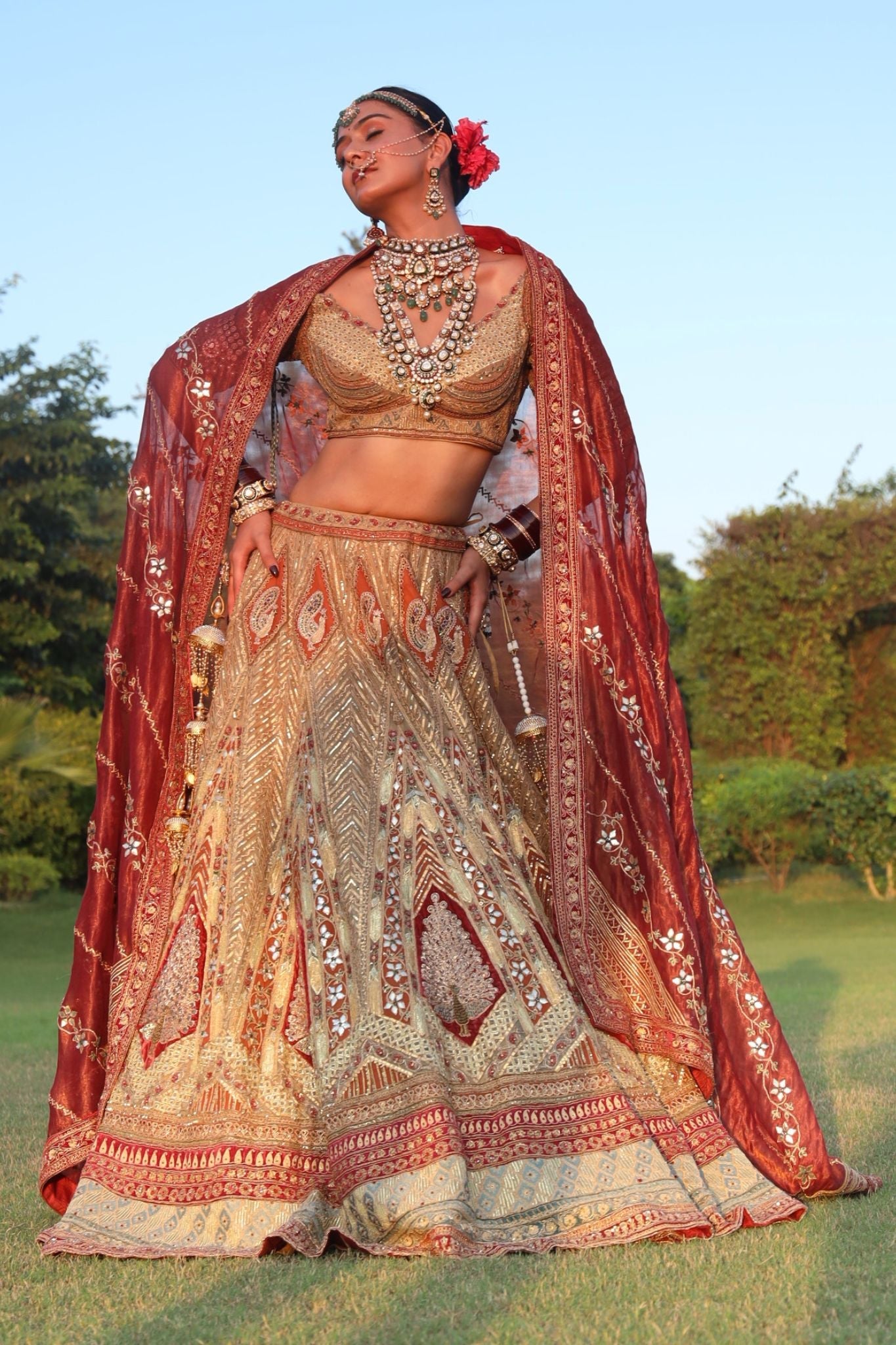 Tissue Lehenga Embroidered with Gota Thread work