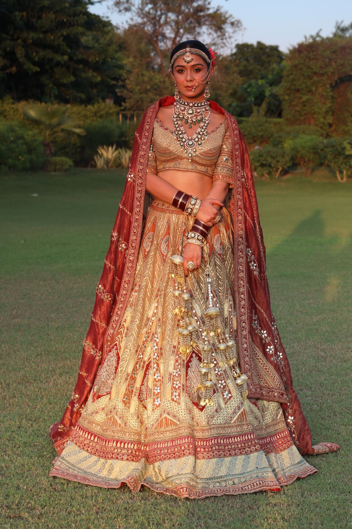 Tissue Lehenga Embroidered with Gota Thread work
