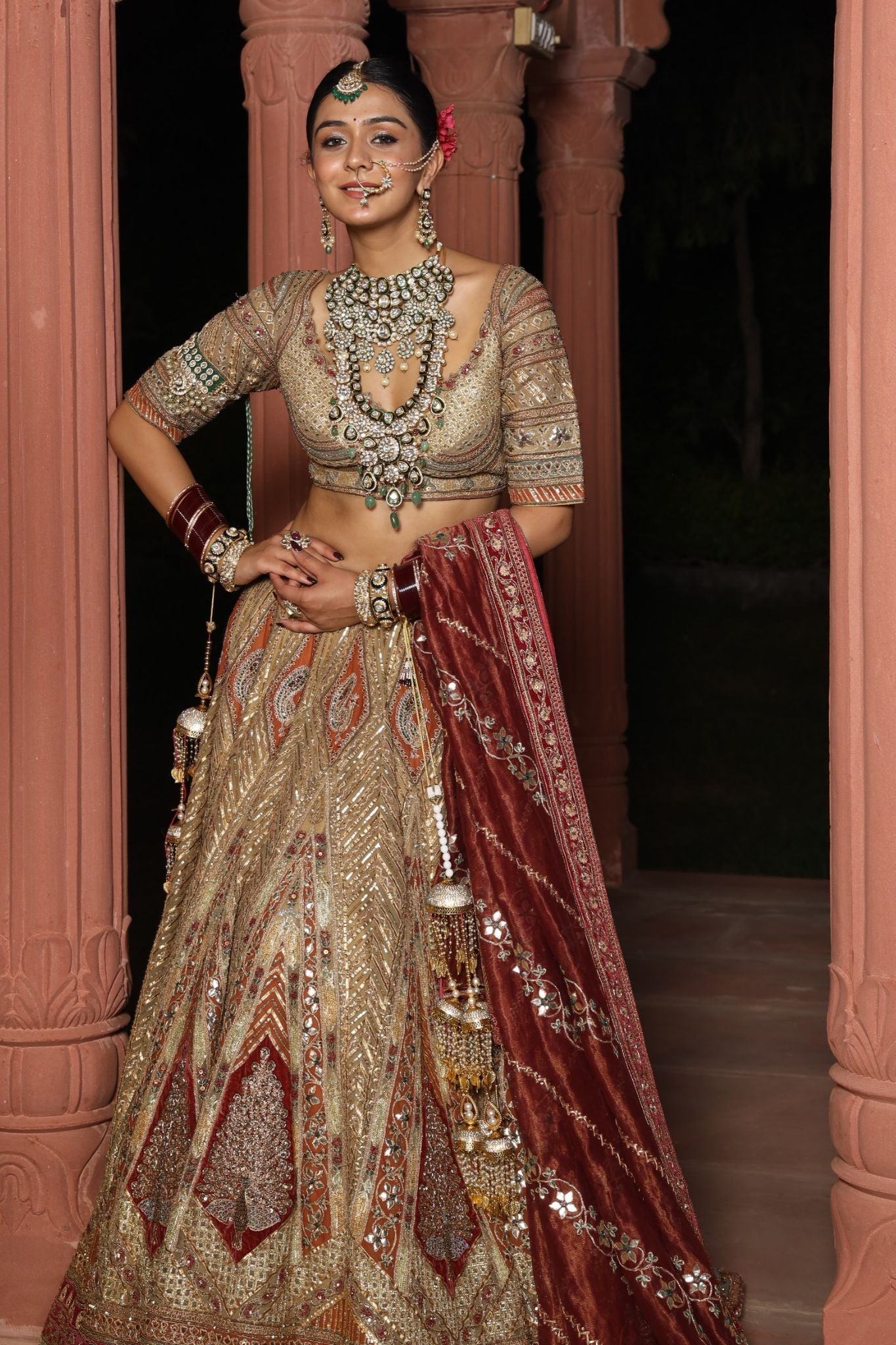 Tissue Lehenga Embroidered with Gota Thread work