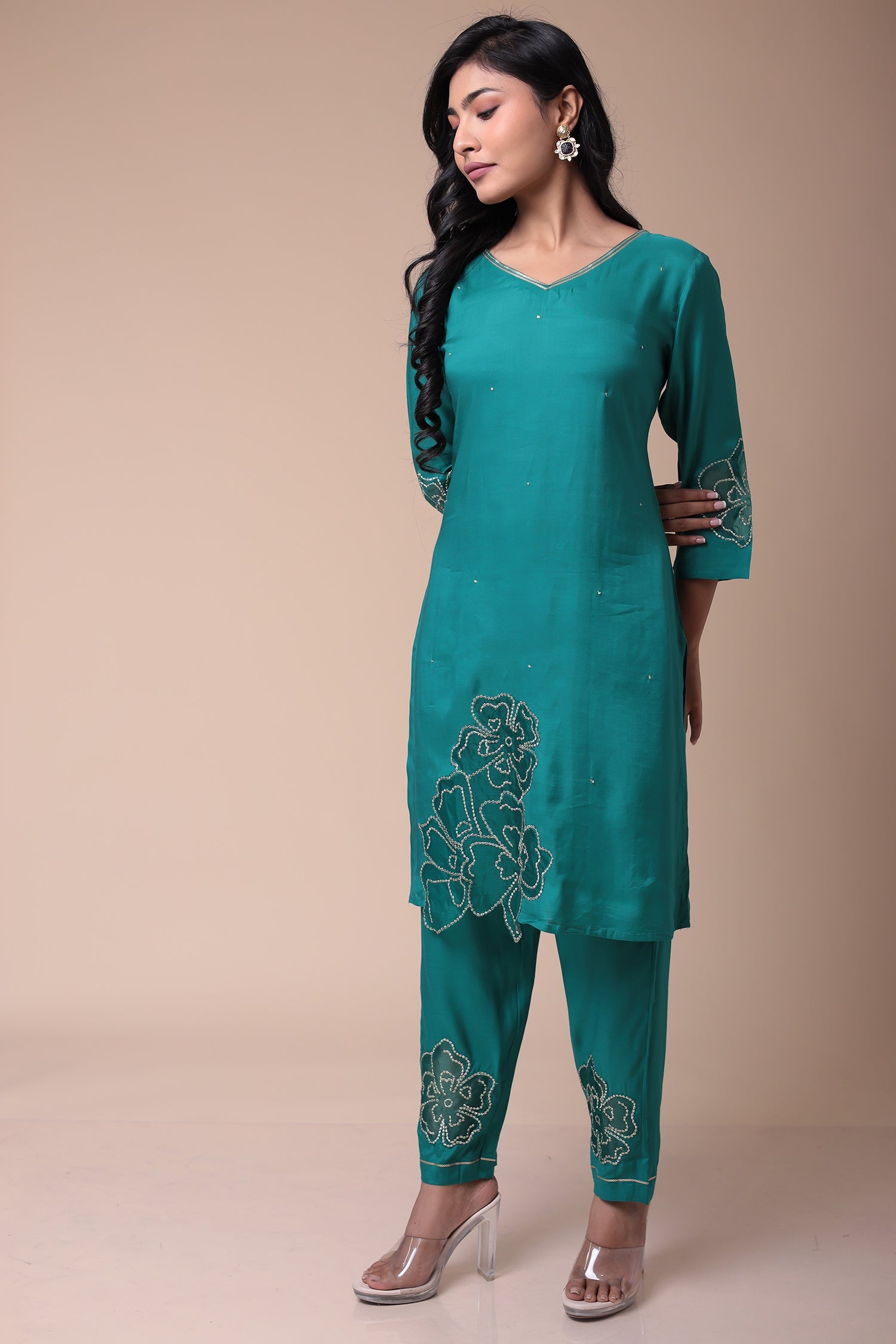 Embroidered Silk Blend Kurta Set with Sequins work