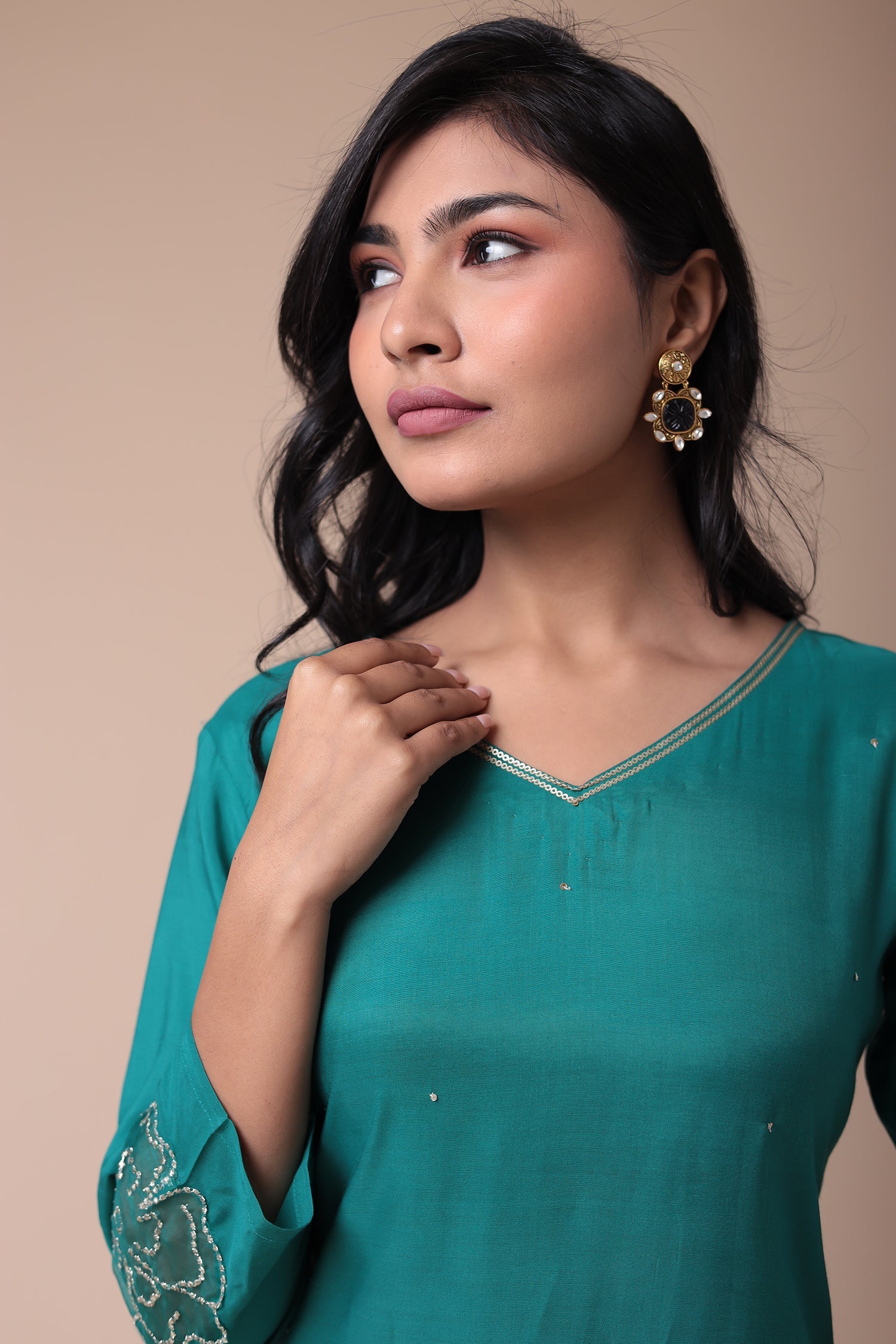 Embroidered Silk Blend Kurta Set with Sequins work