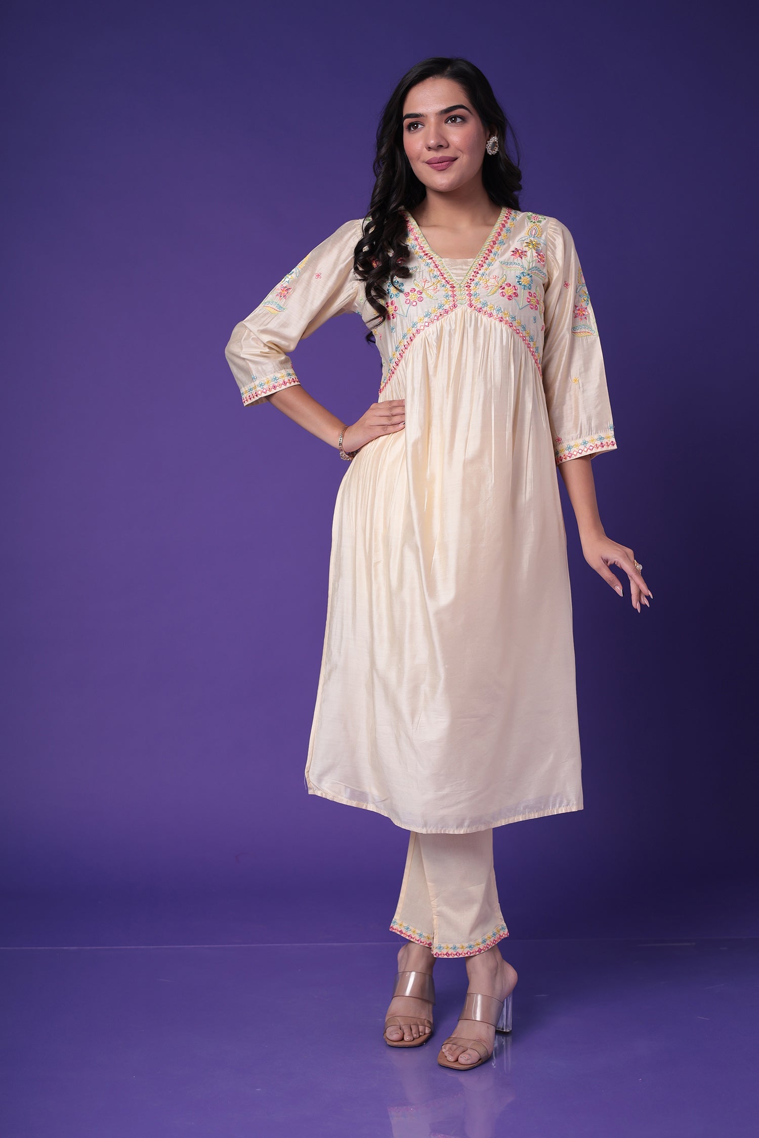 Silk Blend Kurta Set with Embroidered work