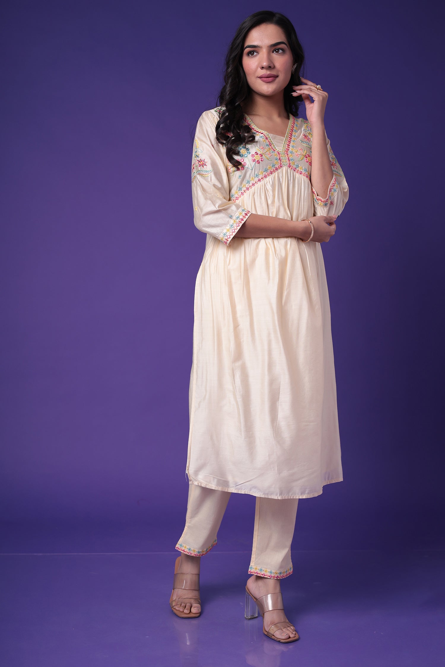 Silk Blend Kurta Set with Embroidered work