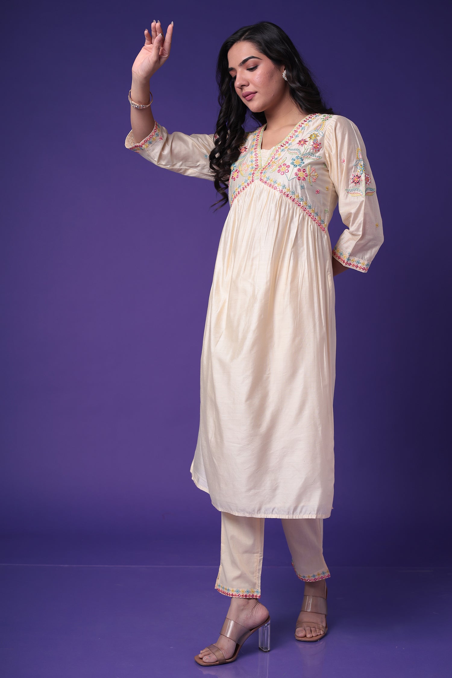 Silk Blend Kurta Set with Embroidered work