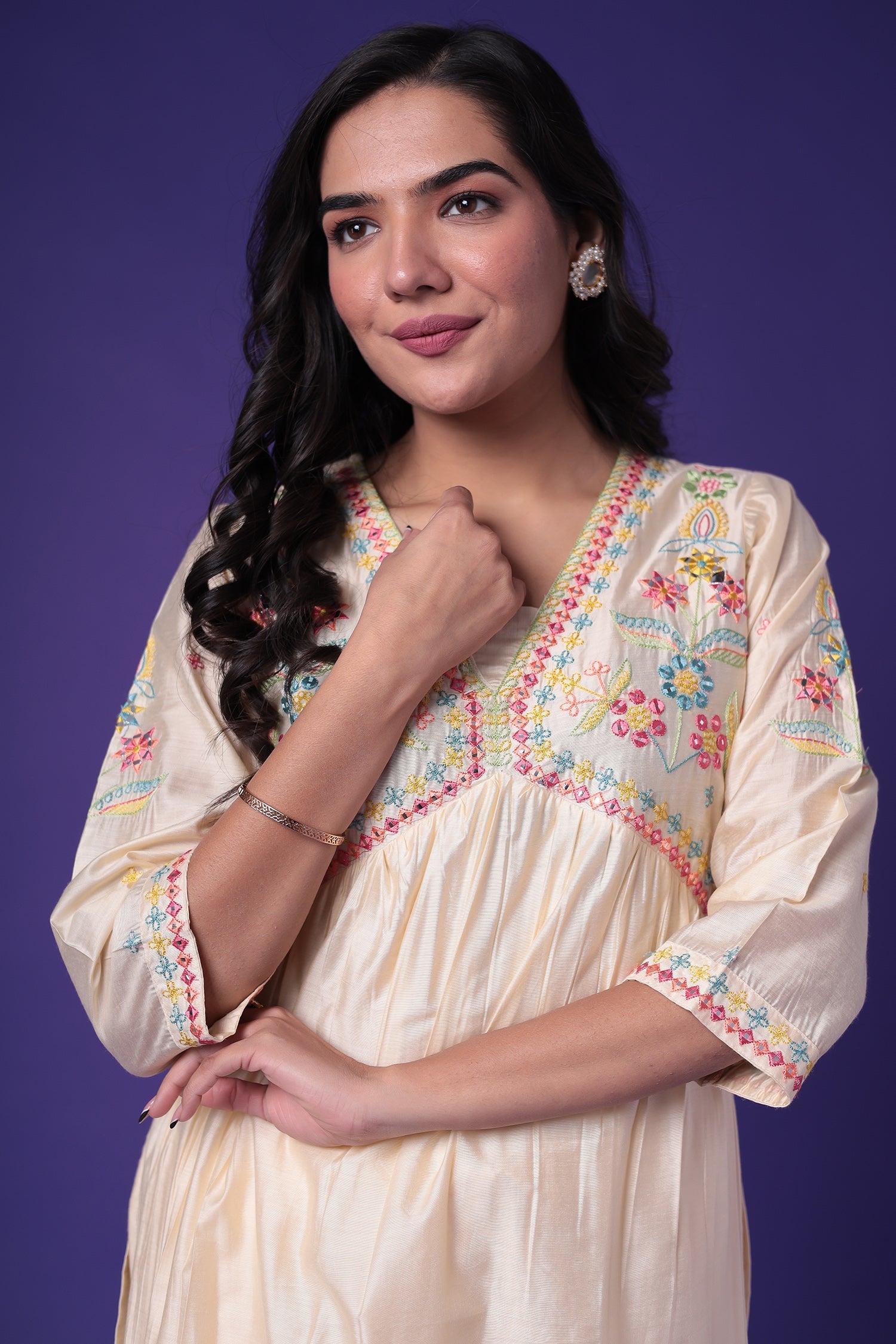 Silk Blend Kurta Set with Embroidered work