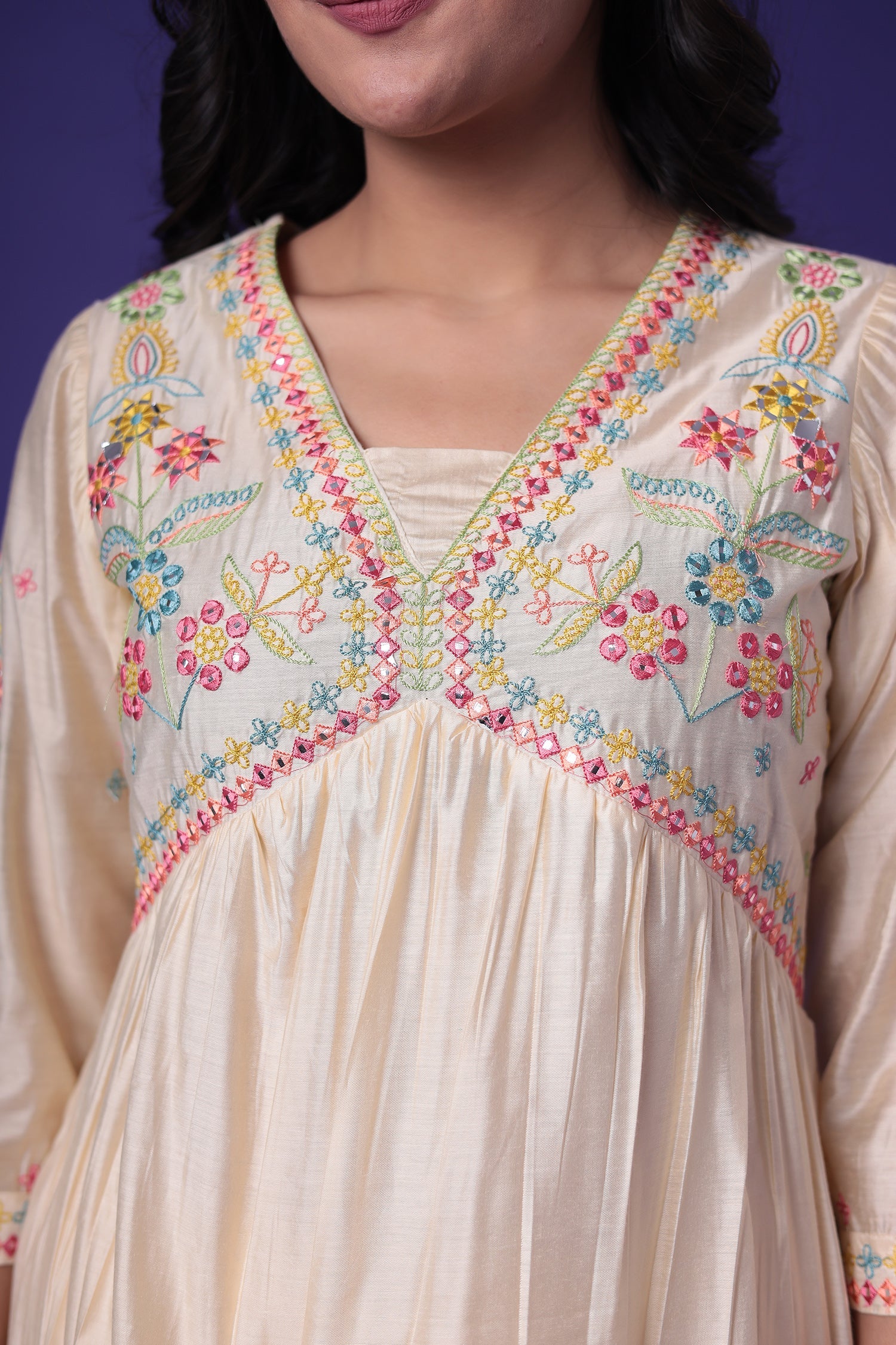 Silk Blend Kurta Set with Embroidered work