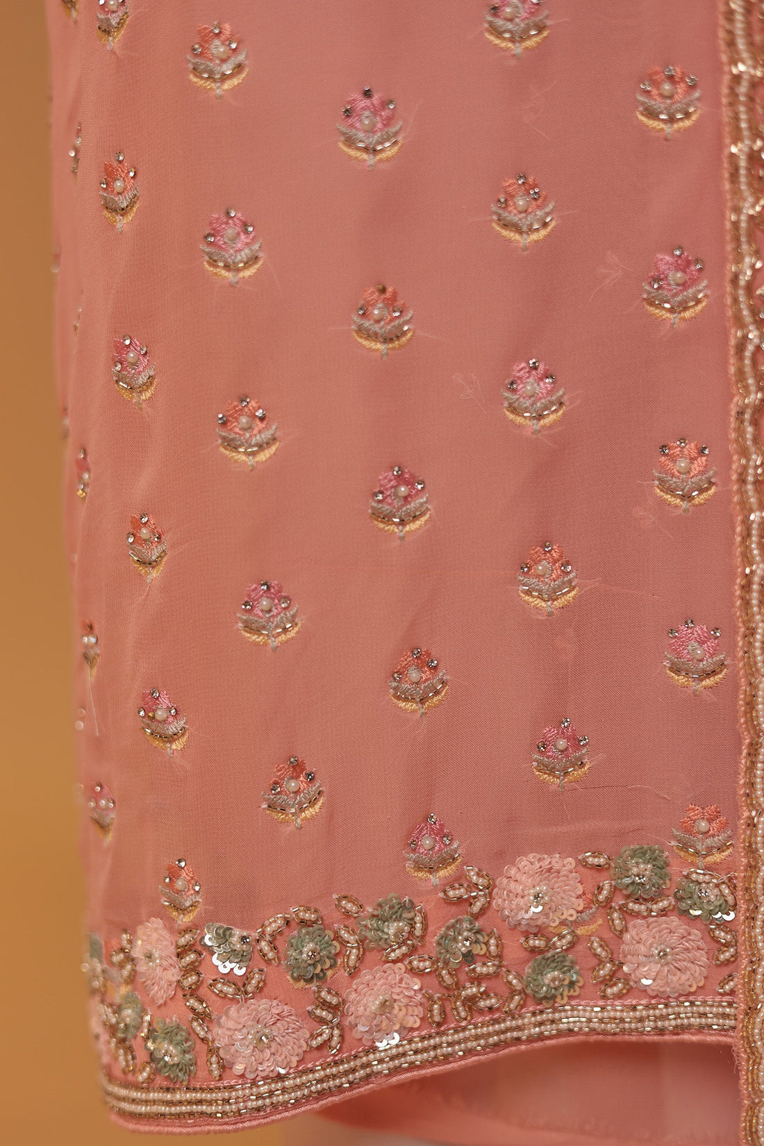 Georgette Unstitched Suit with Pearl, Sequins and Thread work