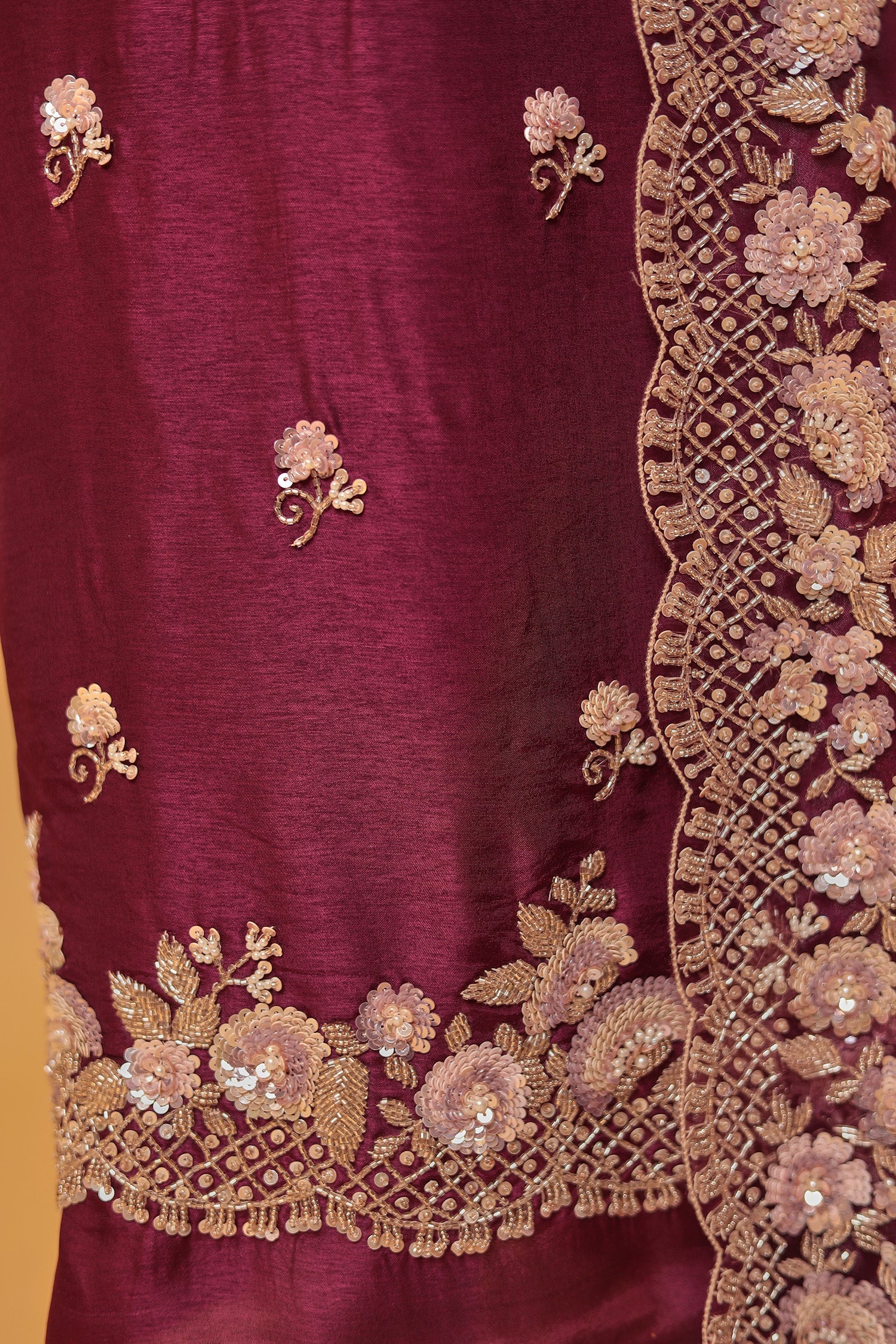 Silk Unstitched Suit with Cutdana and Sequins work