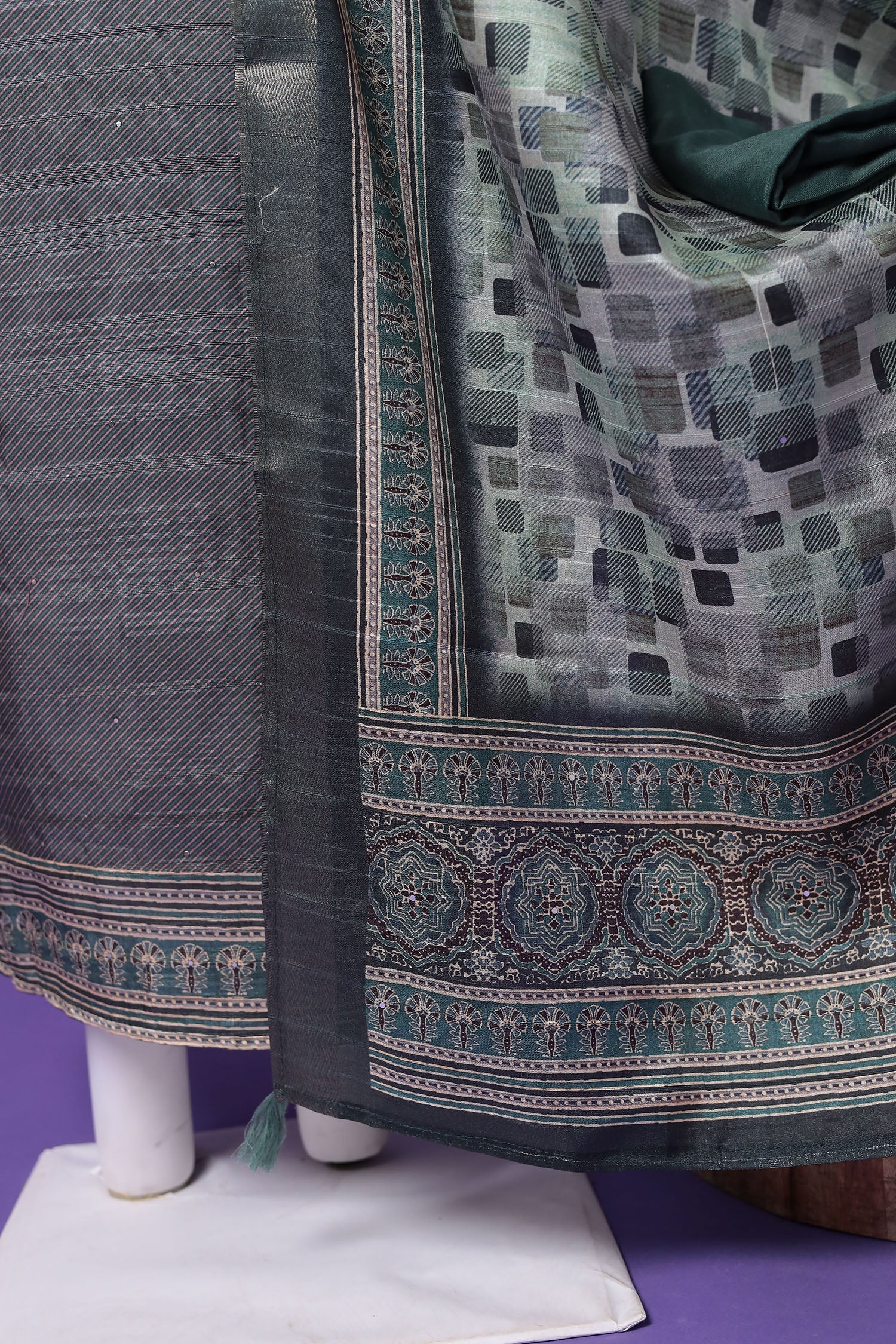 Printed Silk Unstitched Suit with Aari work