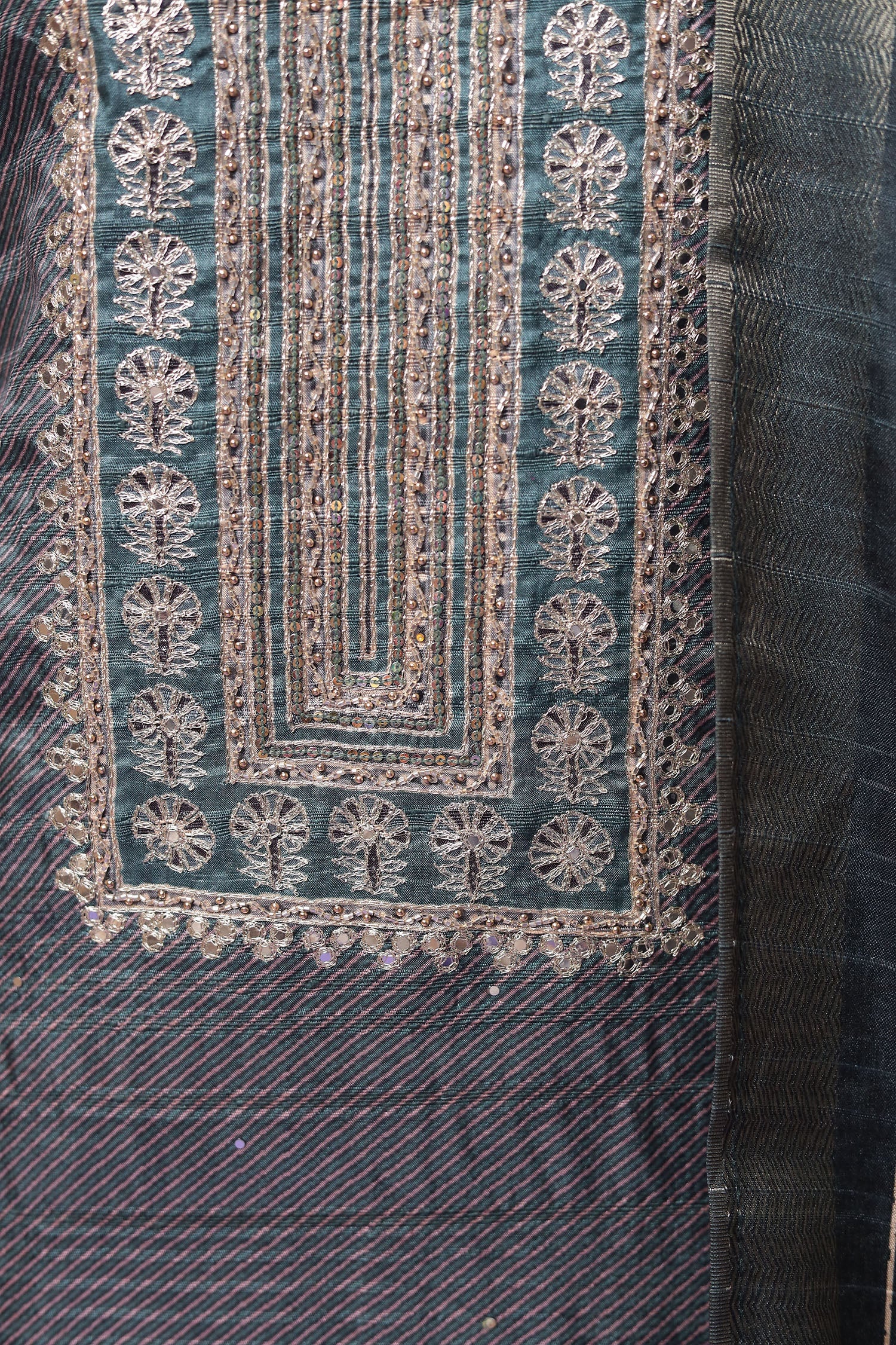 Printed Silk Unstitched Suit with Aari work