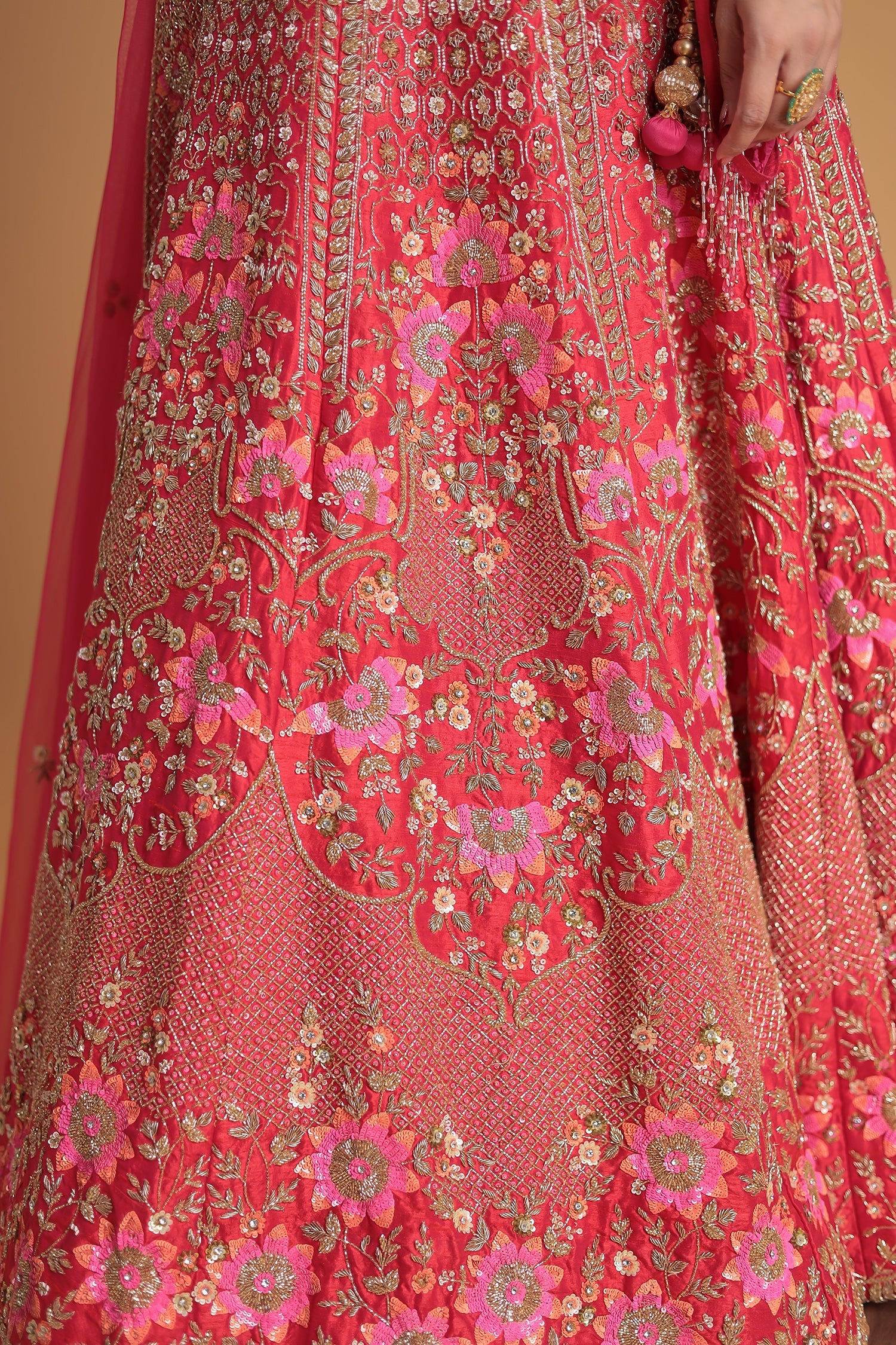 Silk Lehenga Embellished with Floral Motif and Intricate Embroidery