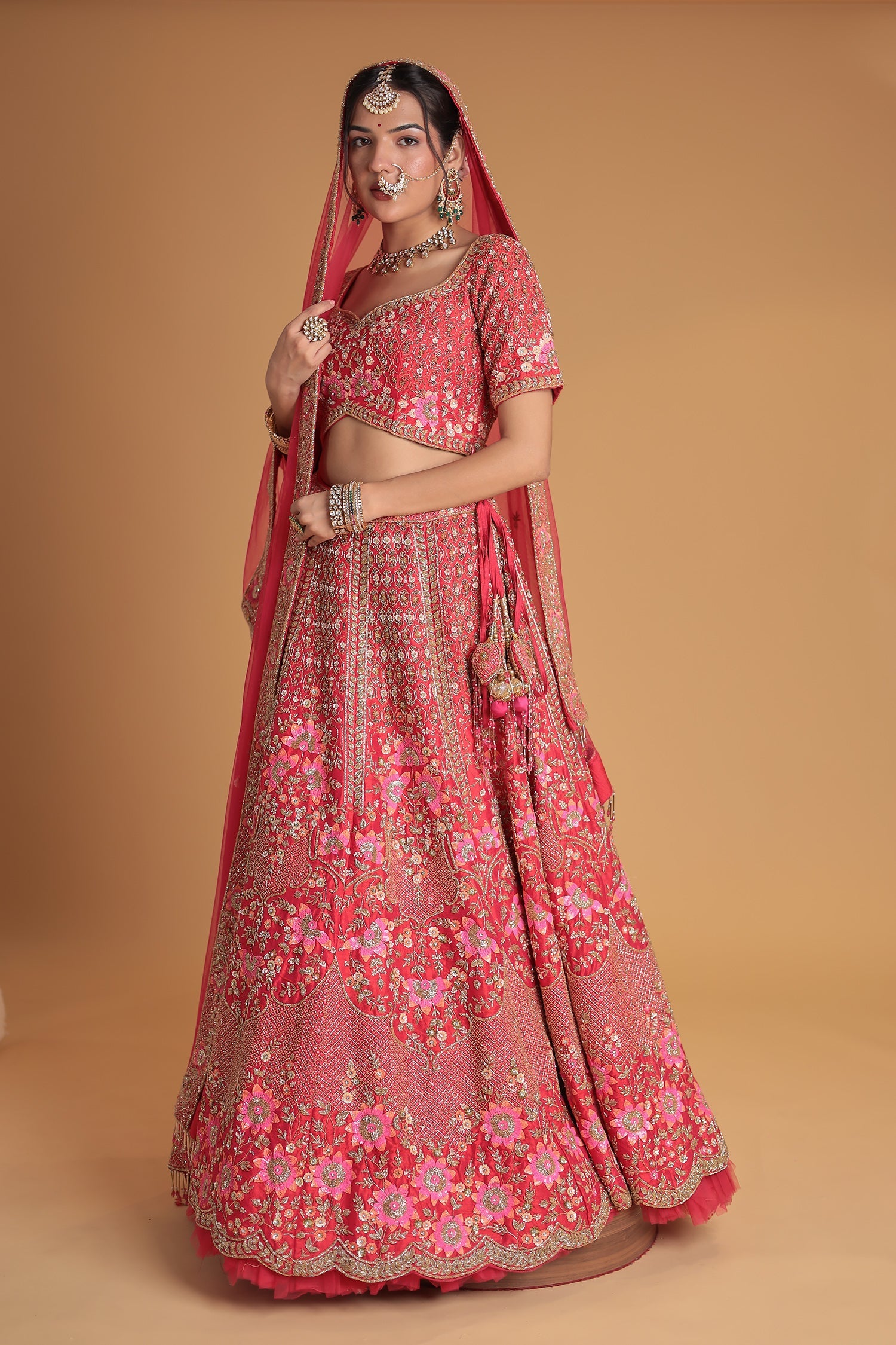 Silk Lehenga Embellished with Floral Motif and Intricate Embroidery