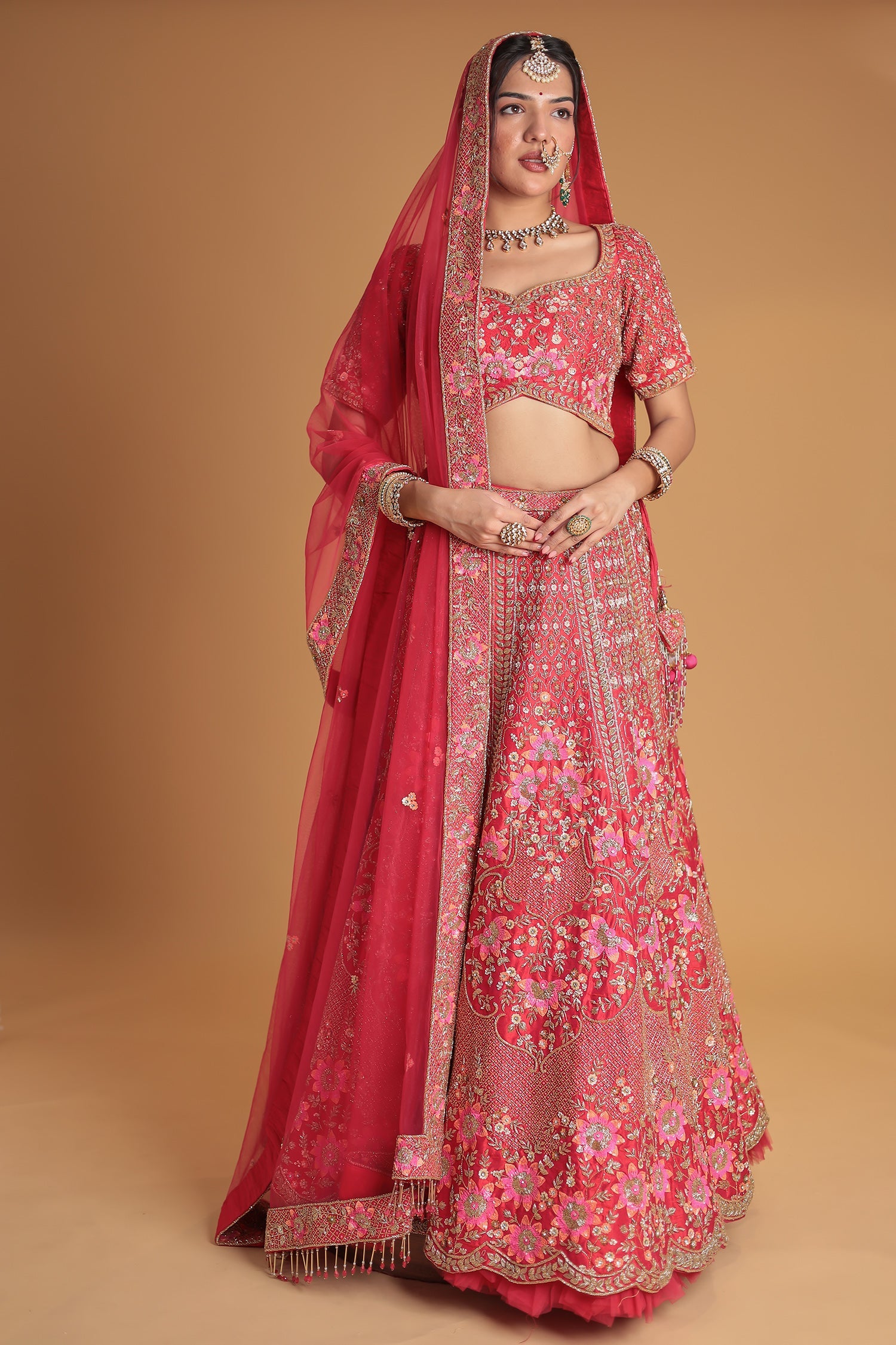 Silk Lehenga Embellished with Floral Motif and Intricate Embroidery