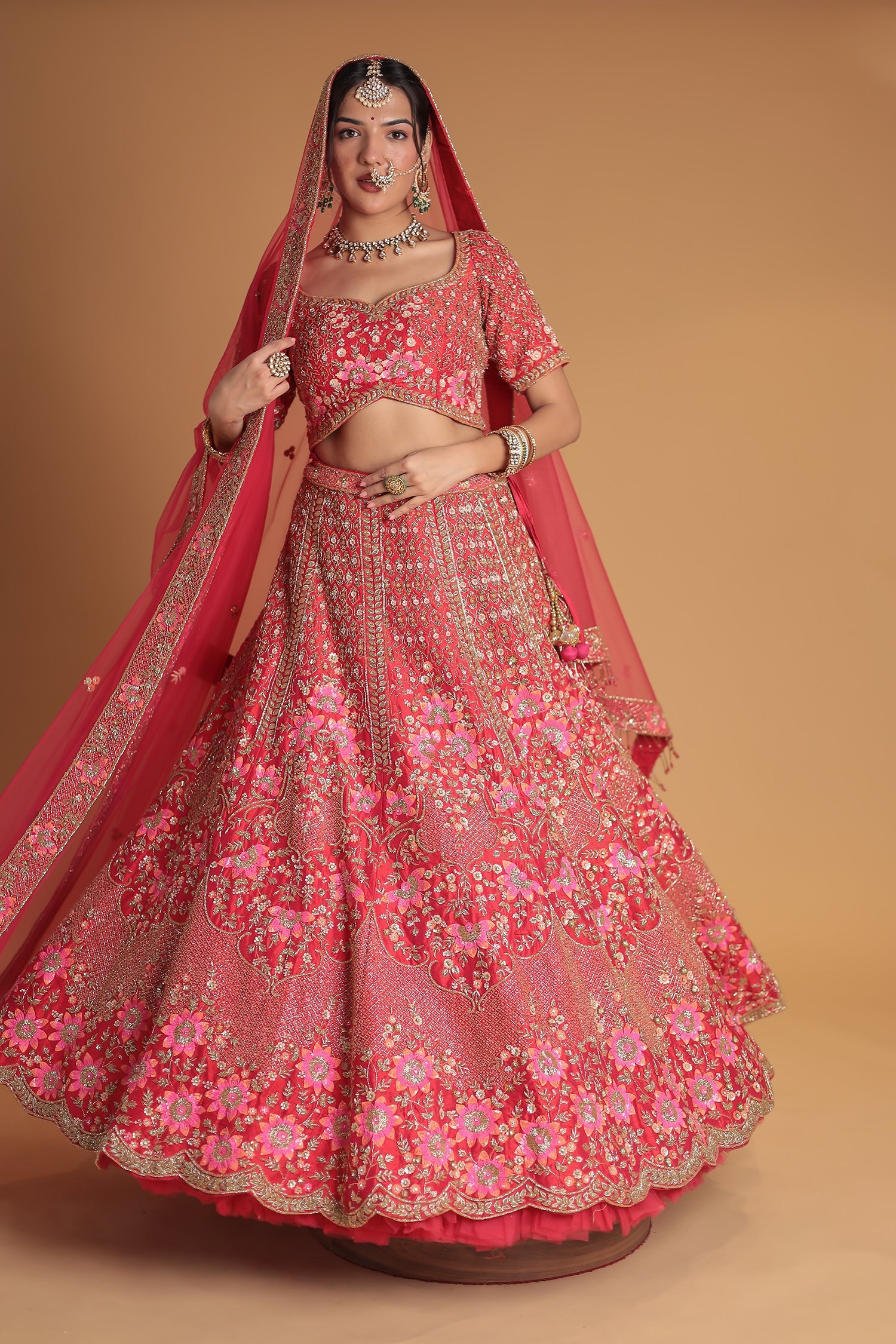 Silk Lehenga Embellished with Floral Motif and Intricate Embroidery