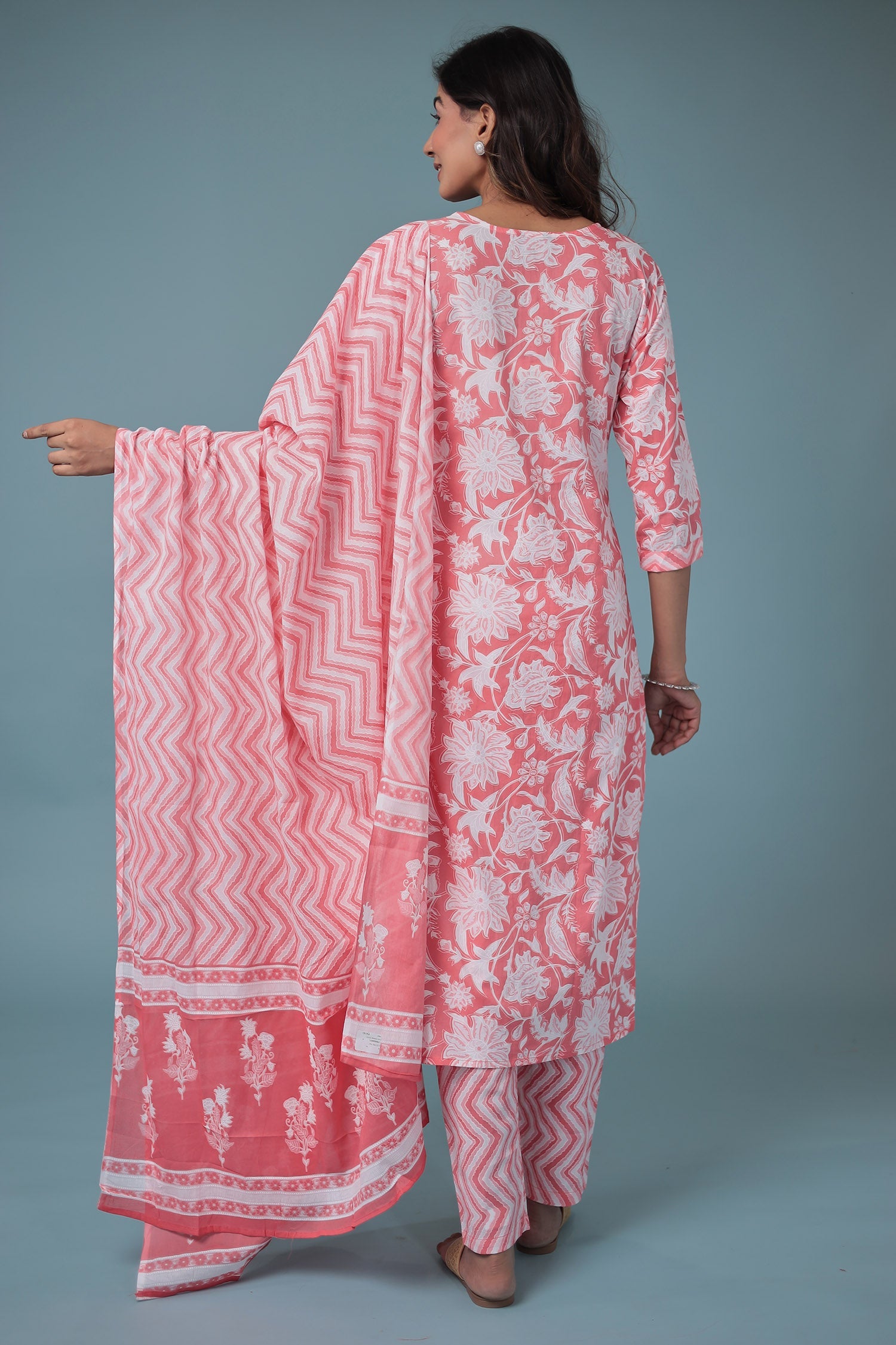Floral Print Cotton Kurta Set Stitched