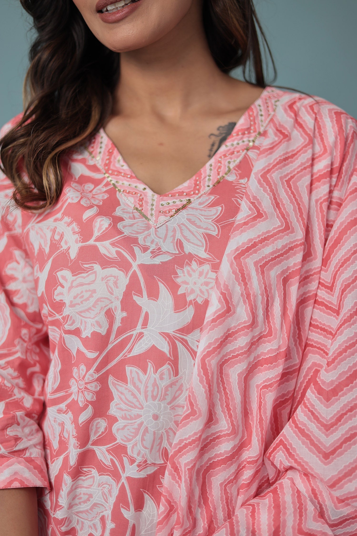 Floral Print Cotton Kurta Set Stitched