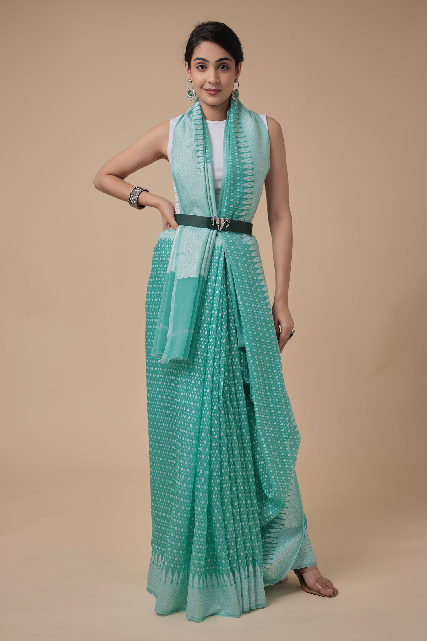 Woven Blended Handloom Cotton Chanderi Saree