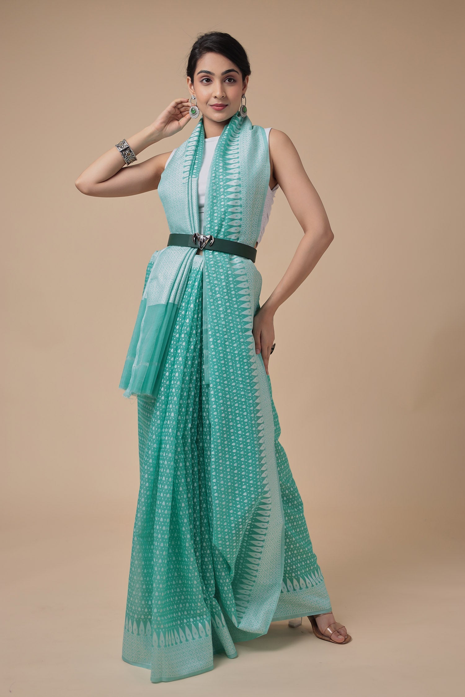 Woven Blended Handloom Cotton Chanderi Saree