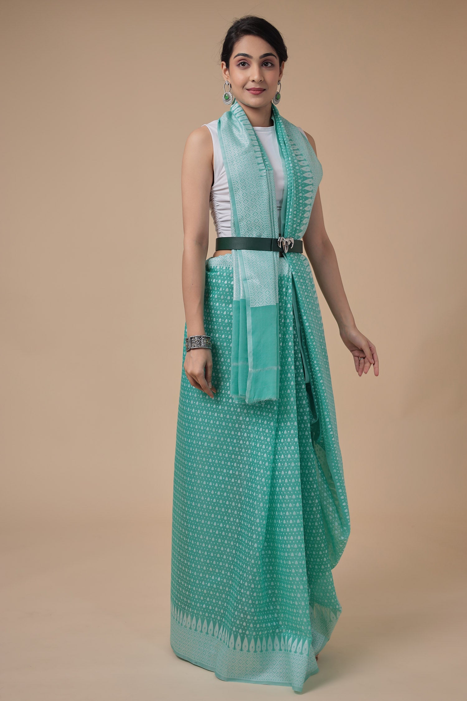 Woven Blended Handloom Cotton Chanderi Saree