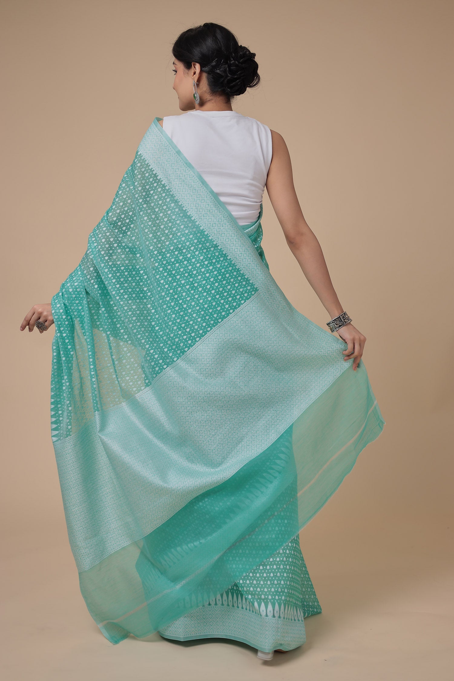 Woven Blended Handloom Cotton Chanderi Saree