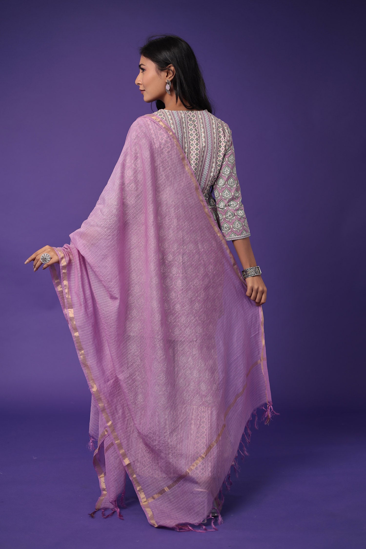 Printed Peplum Cotton Kurta Set Stitched