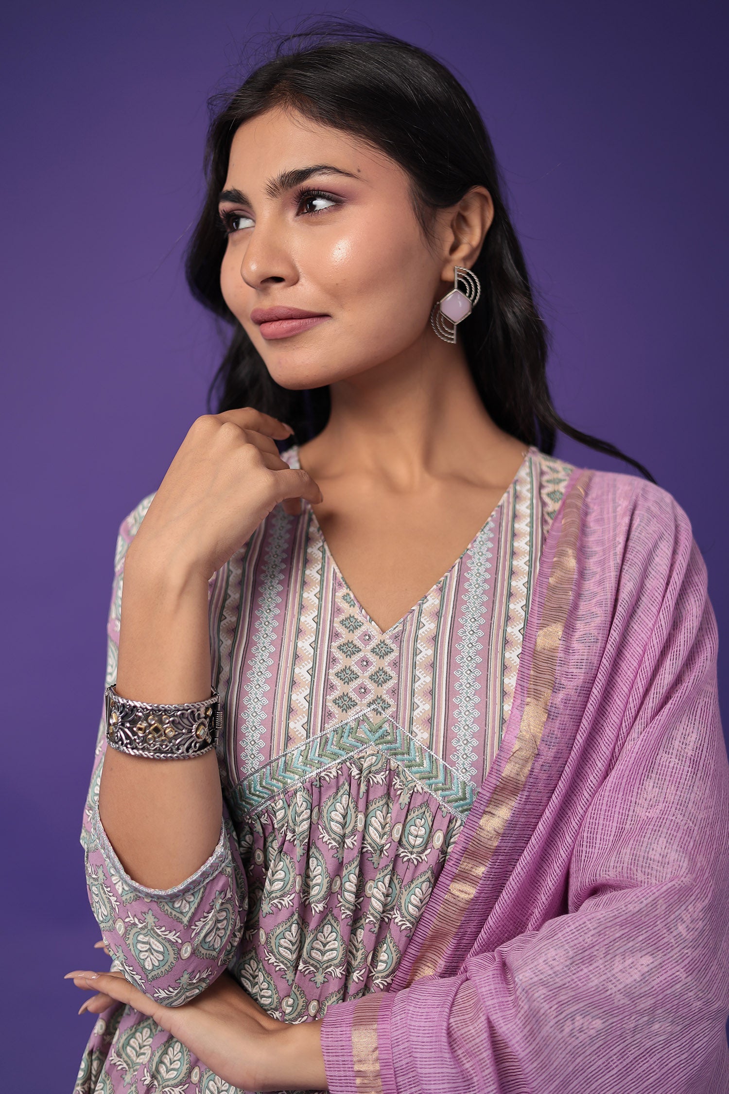 Printed Peplum Cotton Kurta Set Stitched