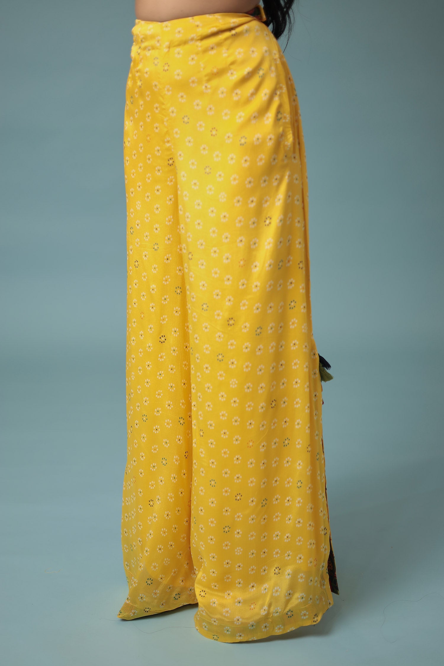 Printed Chinon Indowestern with Embroidered work