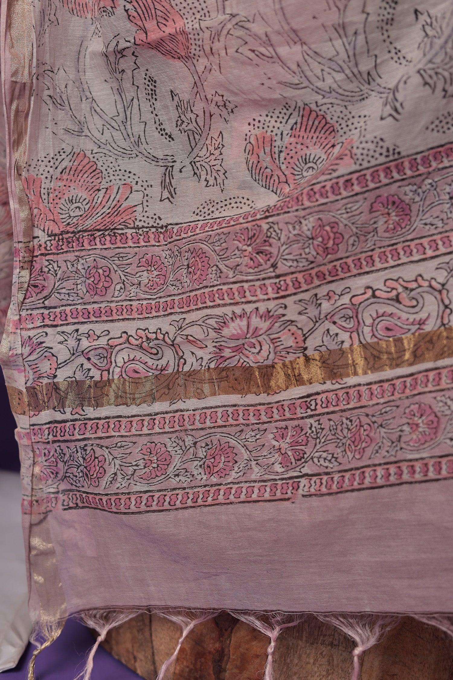 Printed Chanderi Unstitched Suit with Zari Border