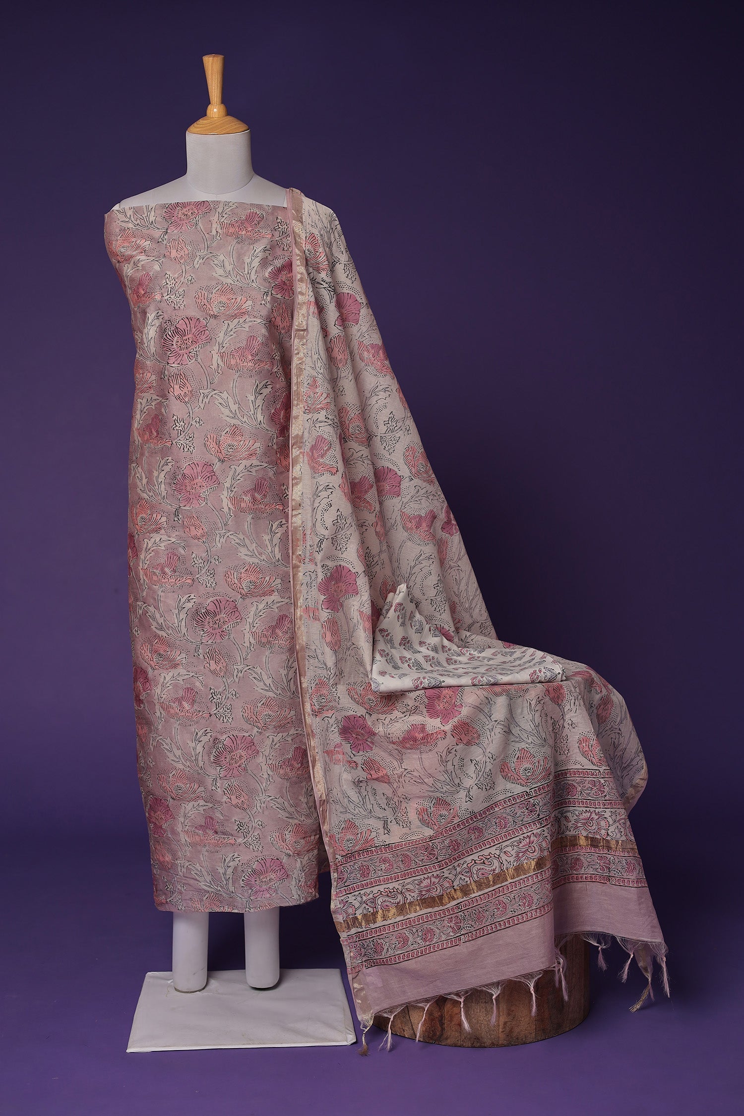Printed Chanderi Unstitched Suit with Zari Border