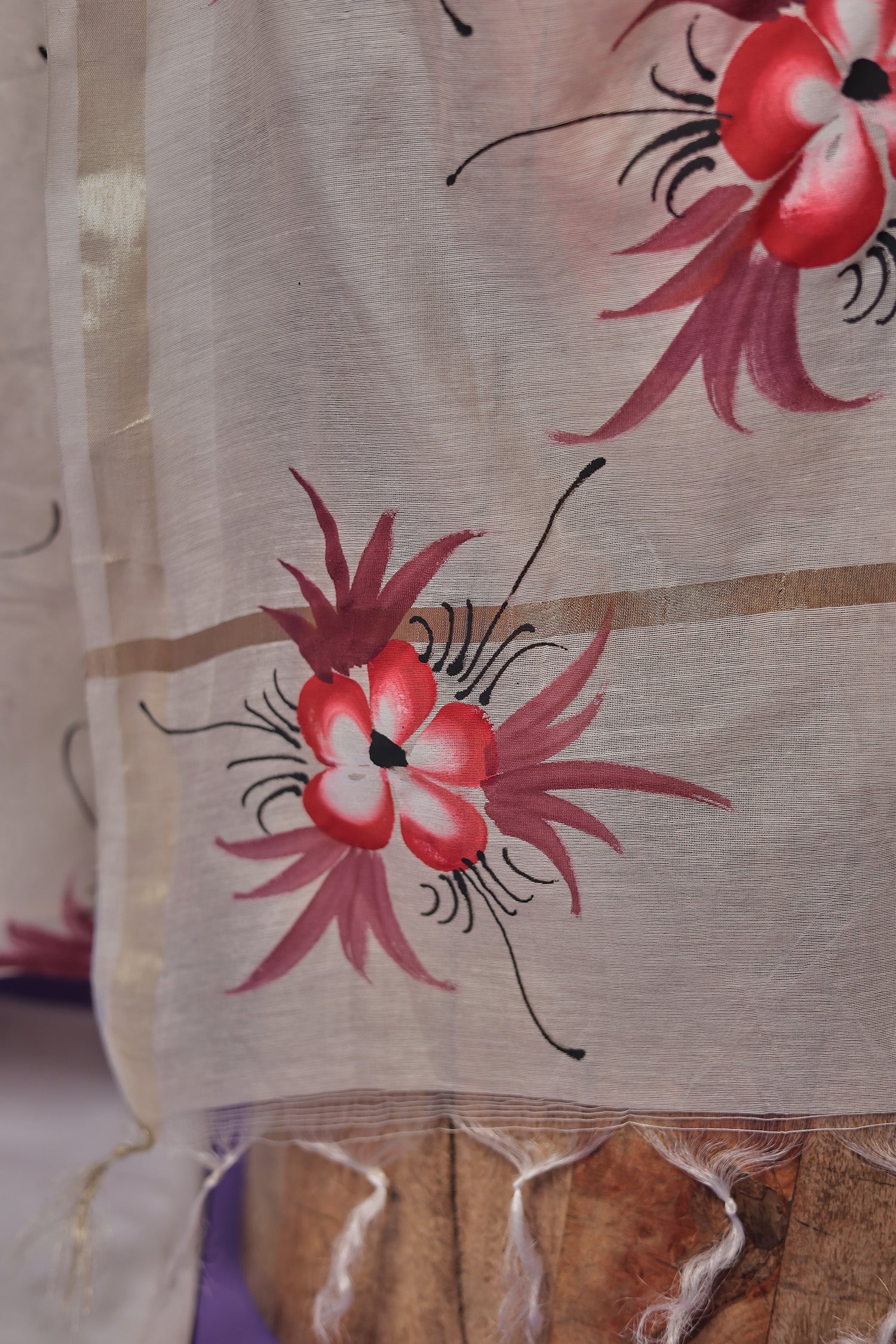 Hand Painted Chanderi Unstitched Suit with Zari Border