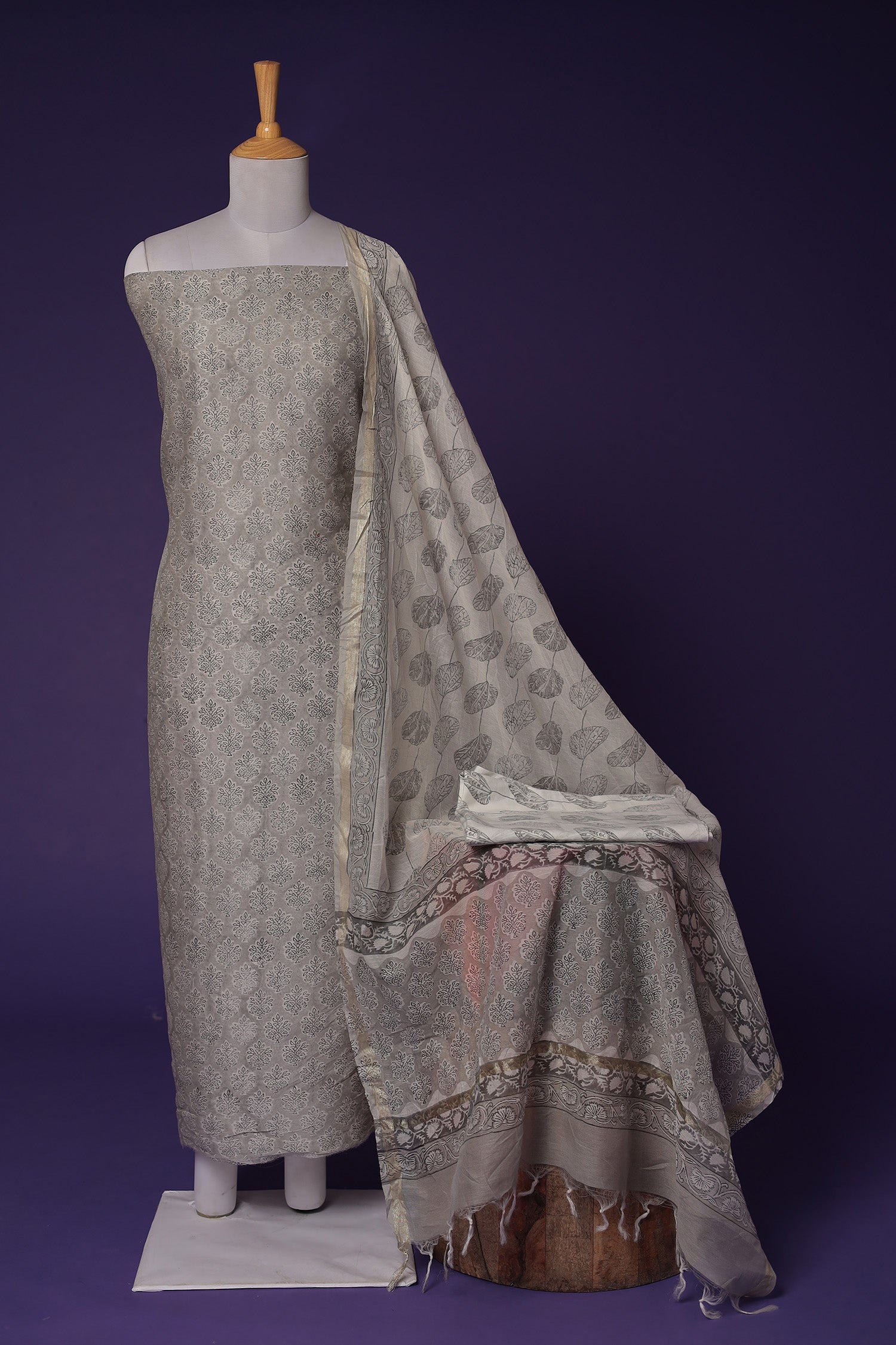 Printed Chanderi Unstitched Suit with Zari Border