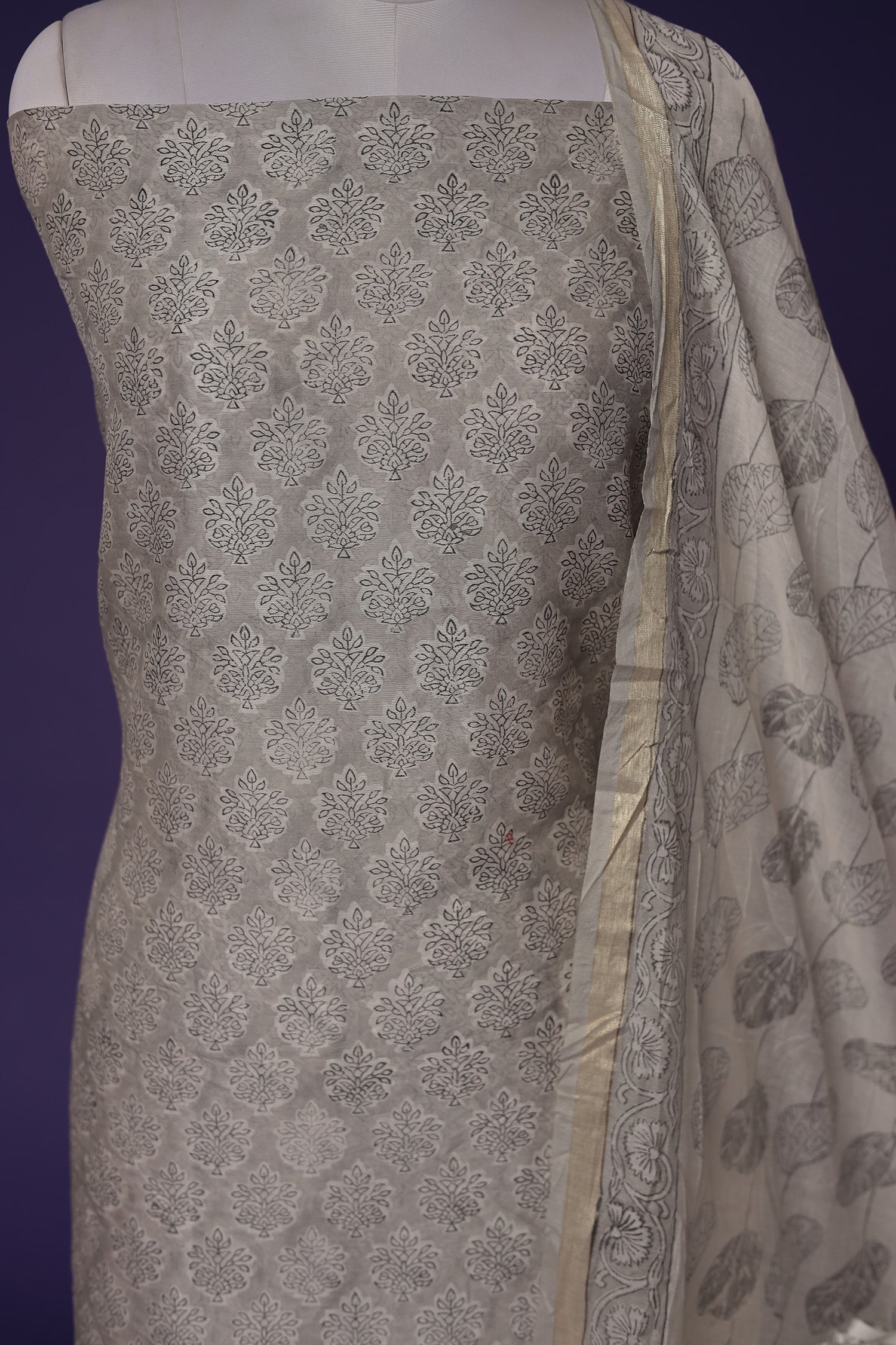 Printed Chanderi Unstitched Suit with Zari Border