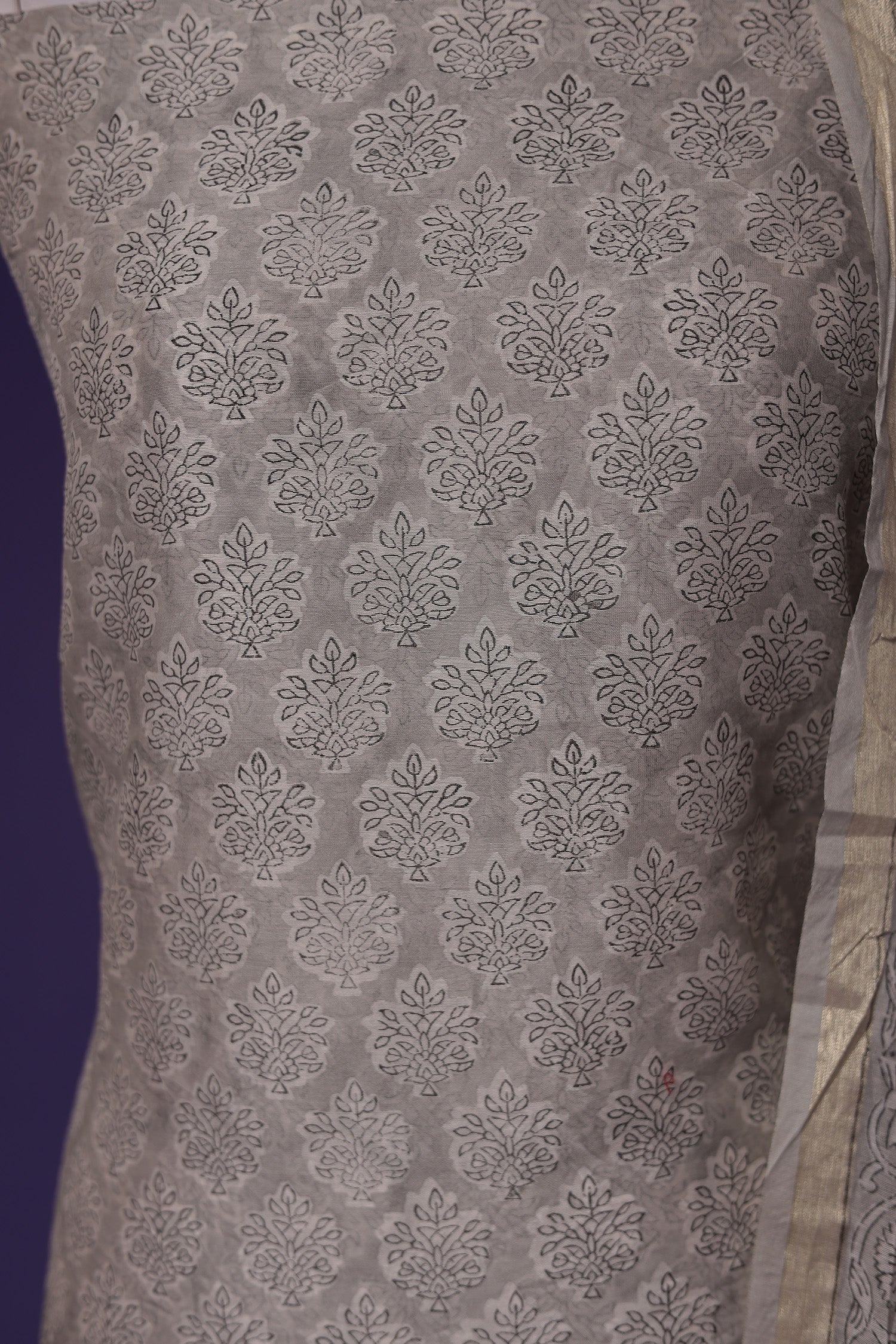 Printed Chanderi Unstitched Suit with Zari Border