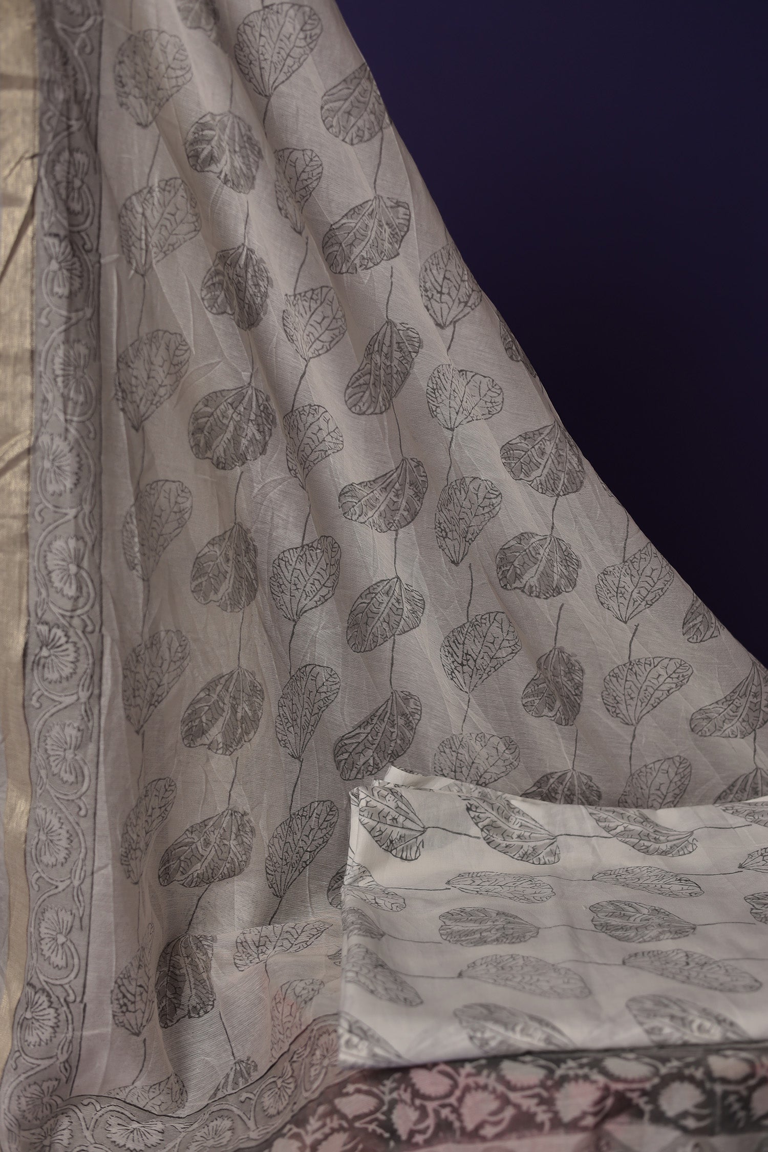 Printed Chanderi Unstitched Suit with Zari Border