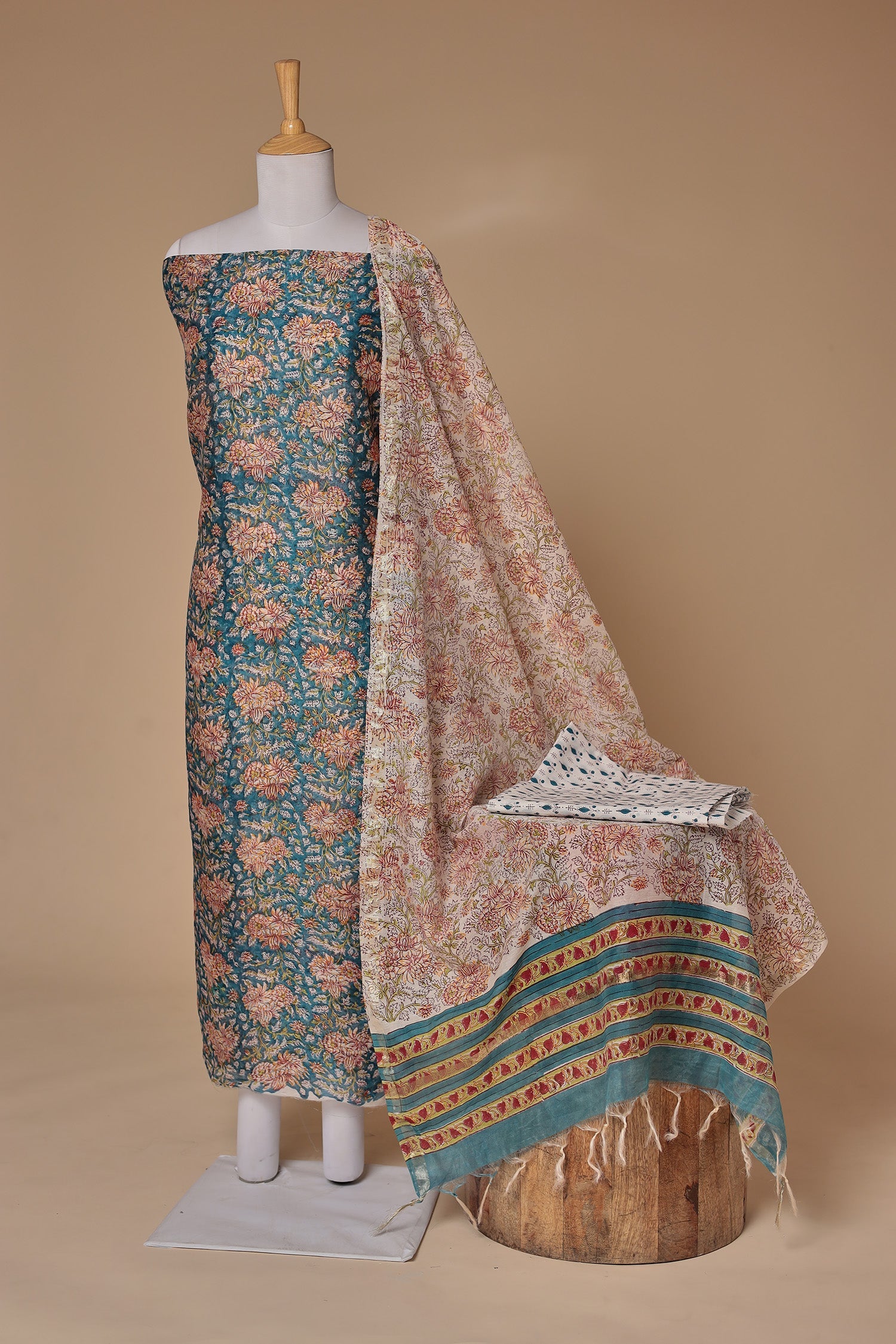 Printed Chanderi Unstitched Suit with Zari Border