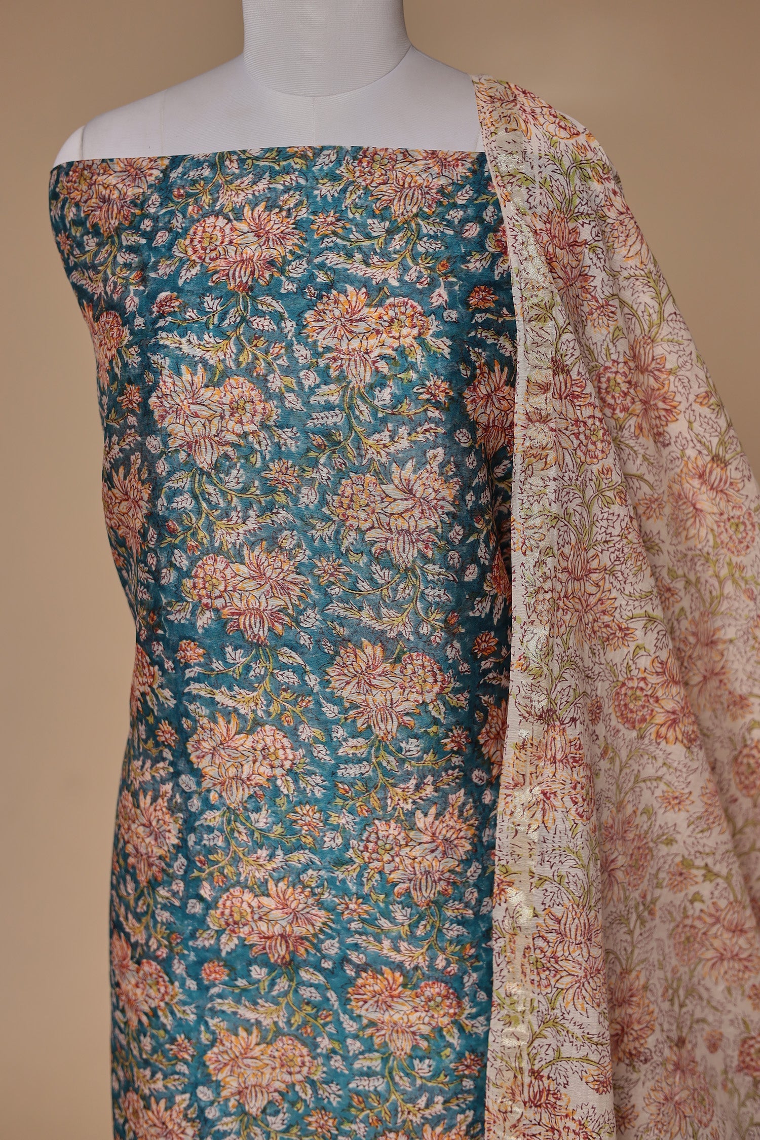 Printed Chanderi Unstitched Suit with Zari Border