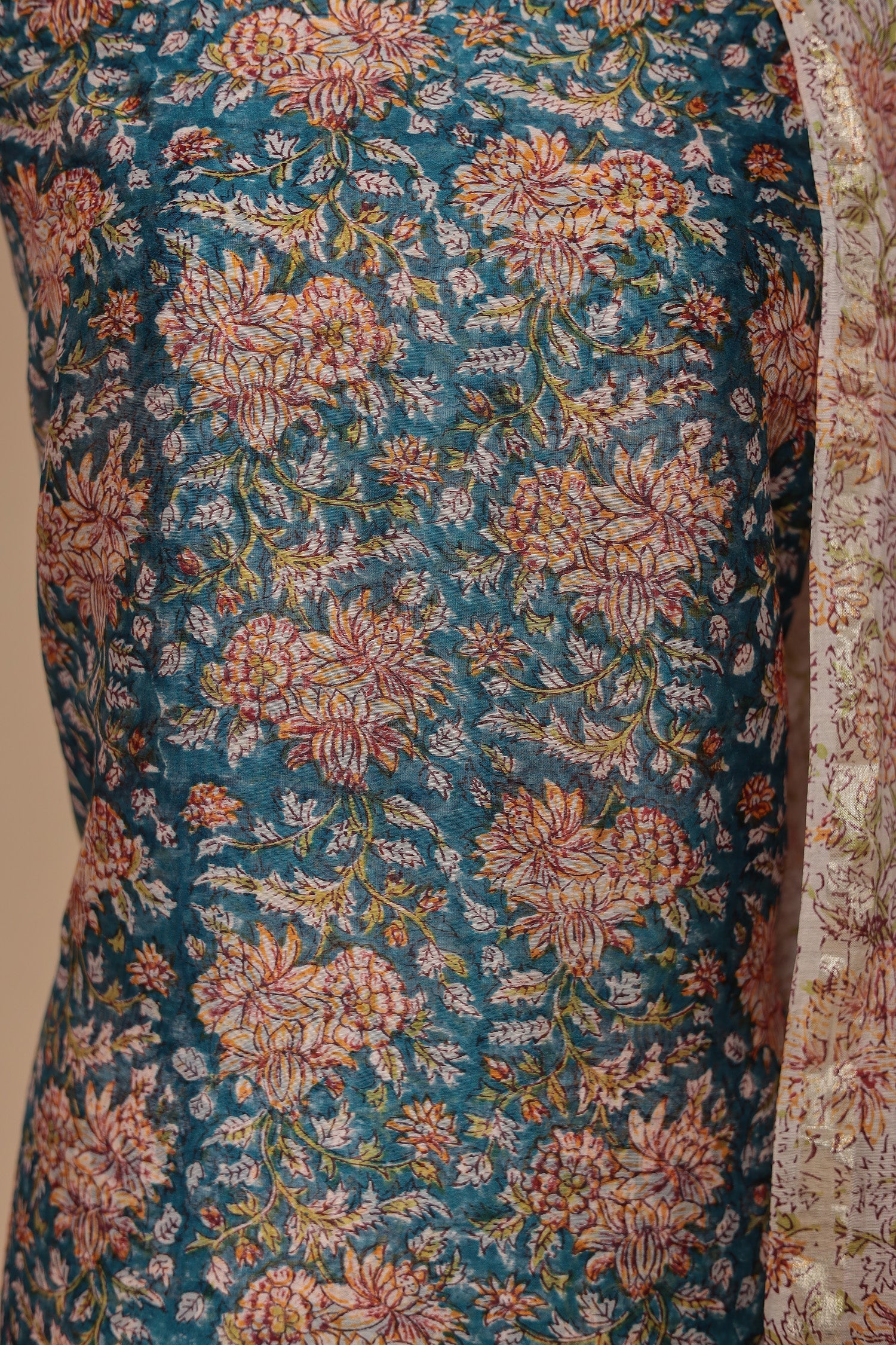 Printed Chanderi Unstitched Suit with Zari Border