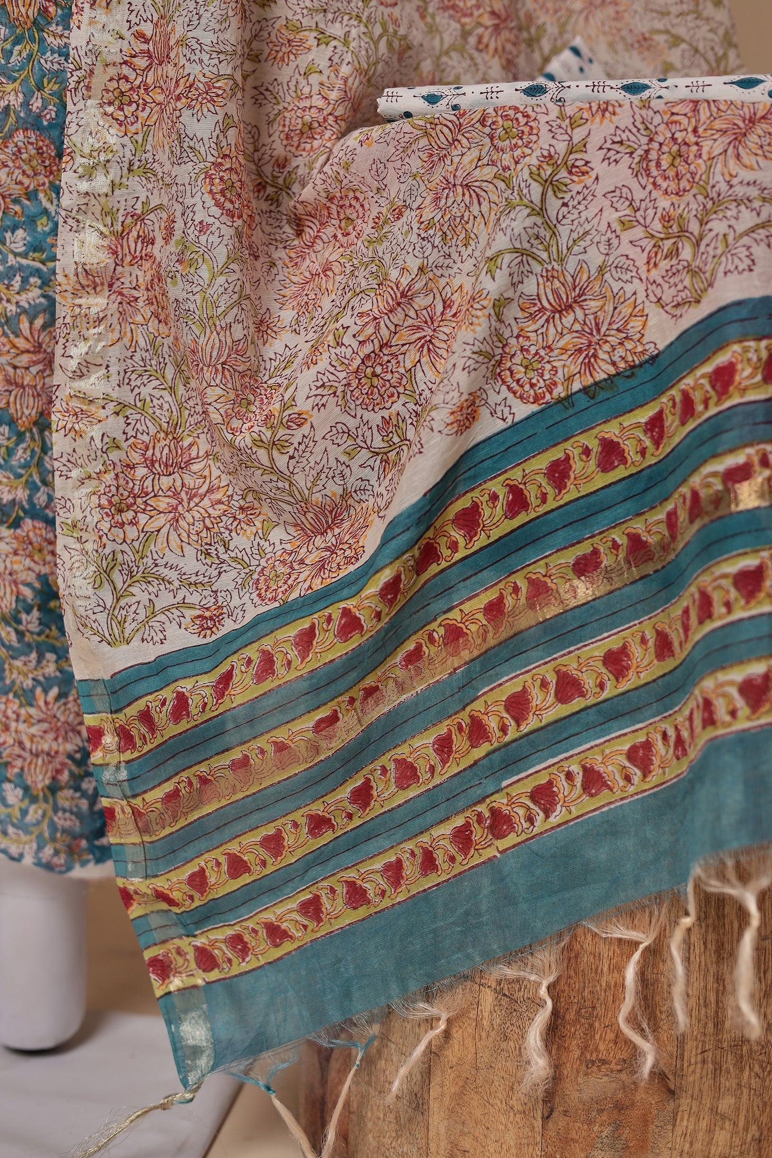 Printed Chanderi Unstitched Suit with Zari Border